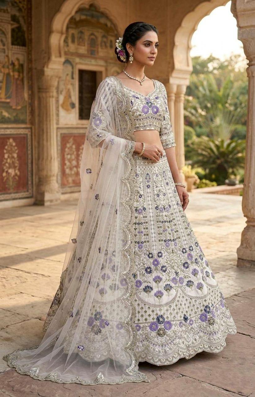 Mono Satin Silk Lehenga Choli, Butterfly Net Dupatta, Sequins Cut Work, Wedding Party Wear