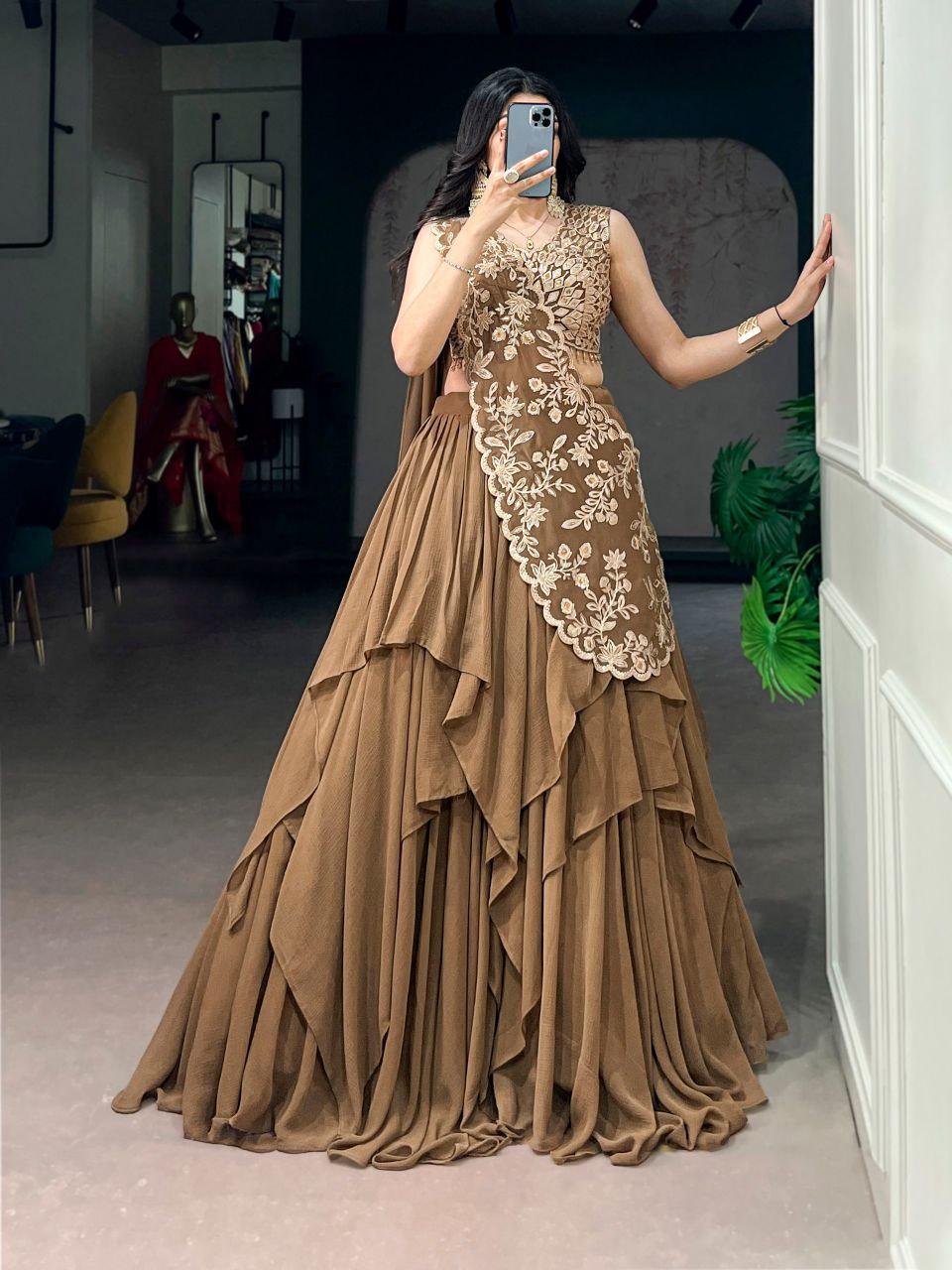 Marble Fabric Lehenga Choli Set | Sequins, Thread Embroidery, 8 Meter Flair, Festive Wear