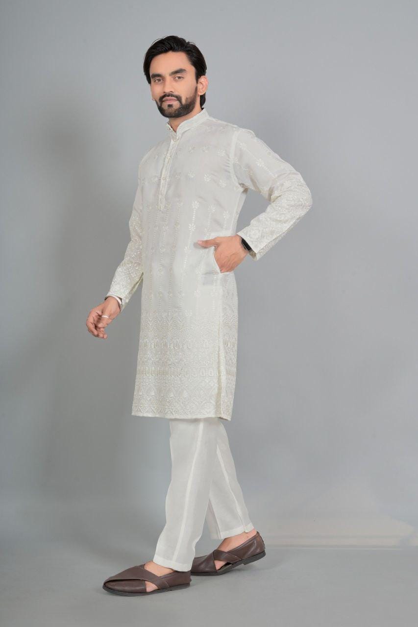 Men's Cotton Silk Kurta Pajama Set | Traditional Indian Ethnic Wear, Festive Occasion