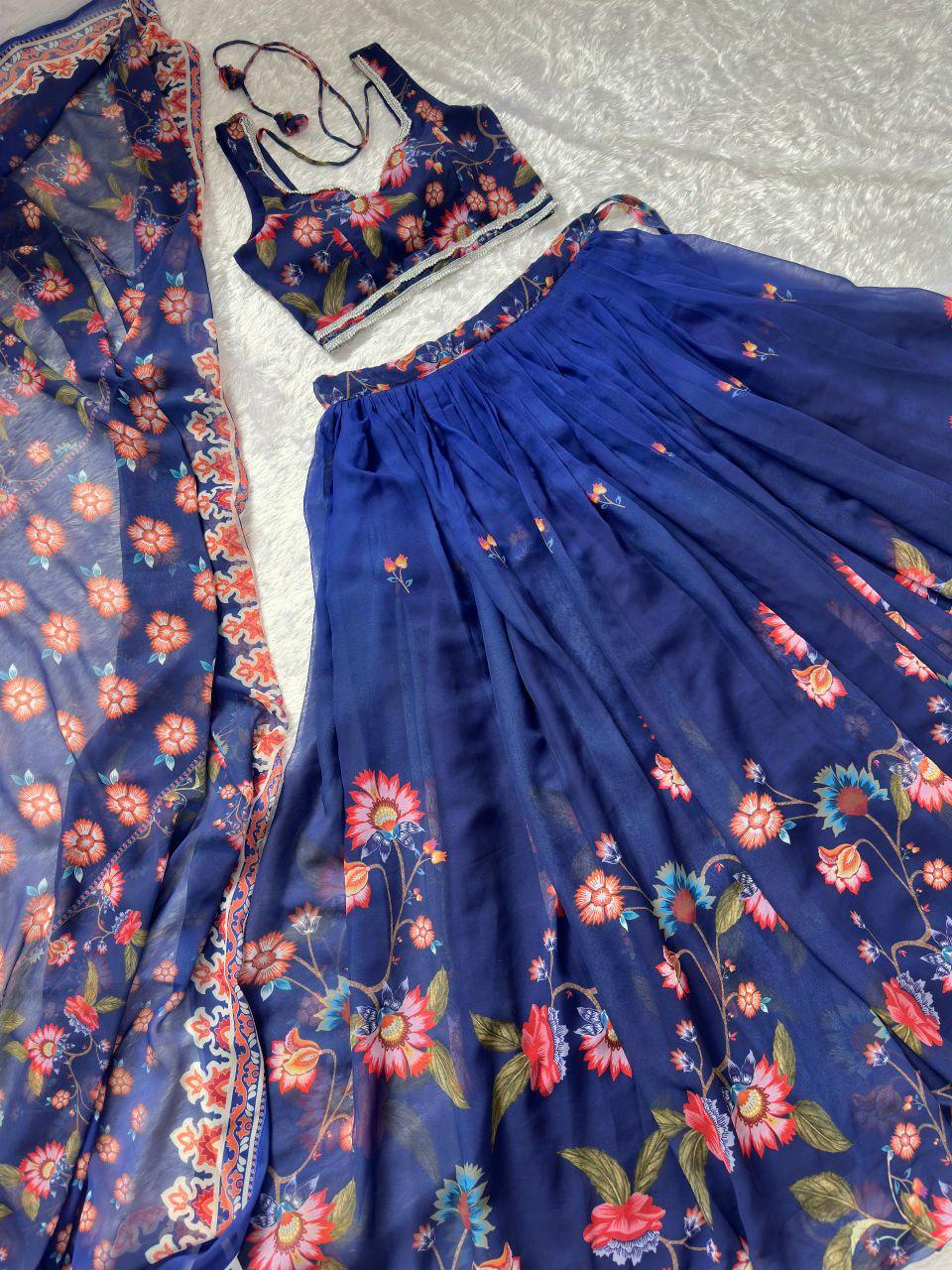Soft Fox Georgette Floral Print Lehenga Choli Set | Stitched Padded Blouse, Party Wear