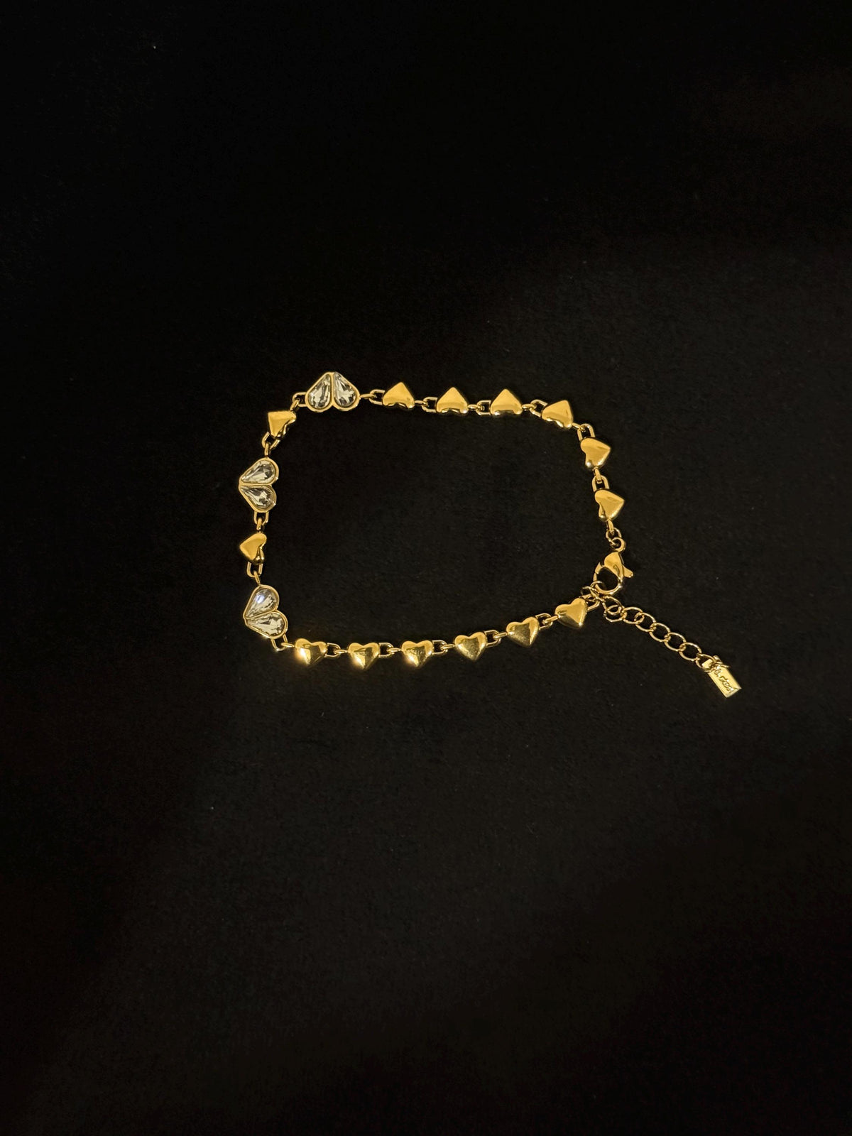 Gold Heart Crystal Bracelet, Dainty Stainless Steel Tennis Jewelry