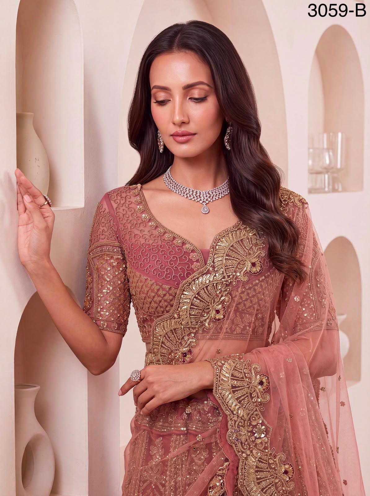 Luxury Peacock Embroidered Bridal Lehenga Choli Set | Zari Sequins Zircon Net Wedding Wear