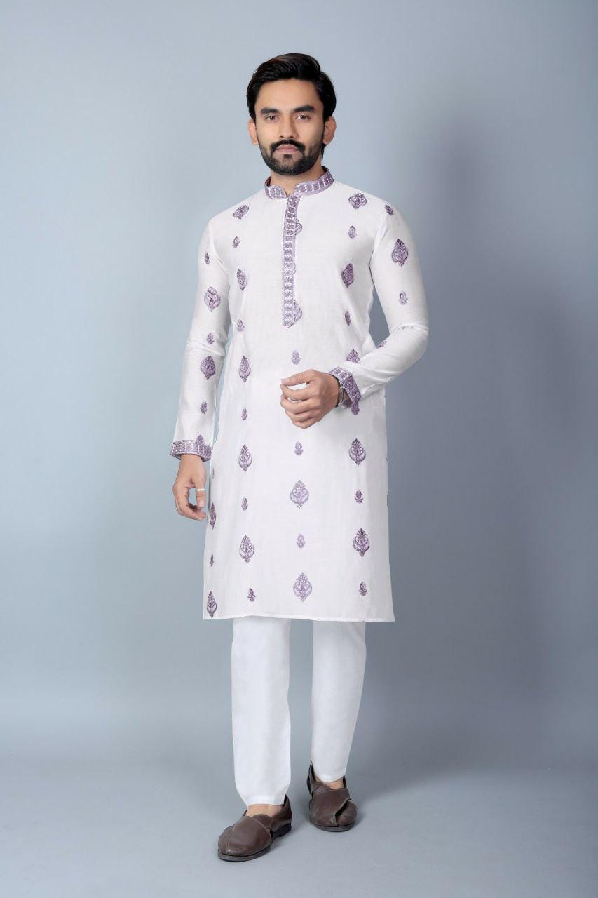 Men's Chanderi Silk Kurta Pajama Set, Traditional Indian Festive Wear, Wedding Party Outfit
