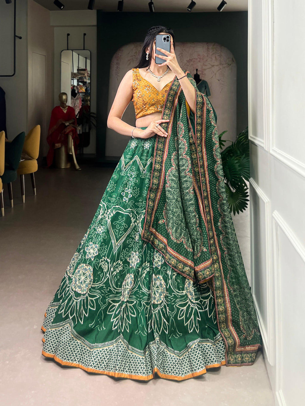Vaishali Silk Lehenga Choli Set | Printed Beads, Gotta Patti Lace, Festive Wear