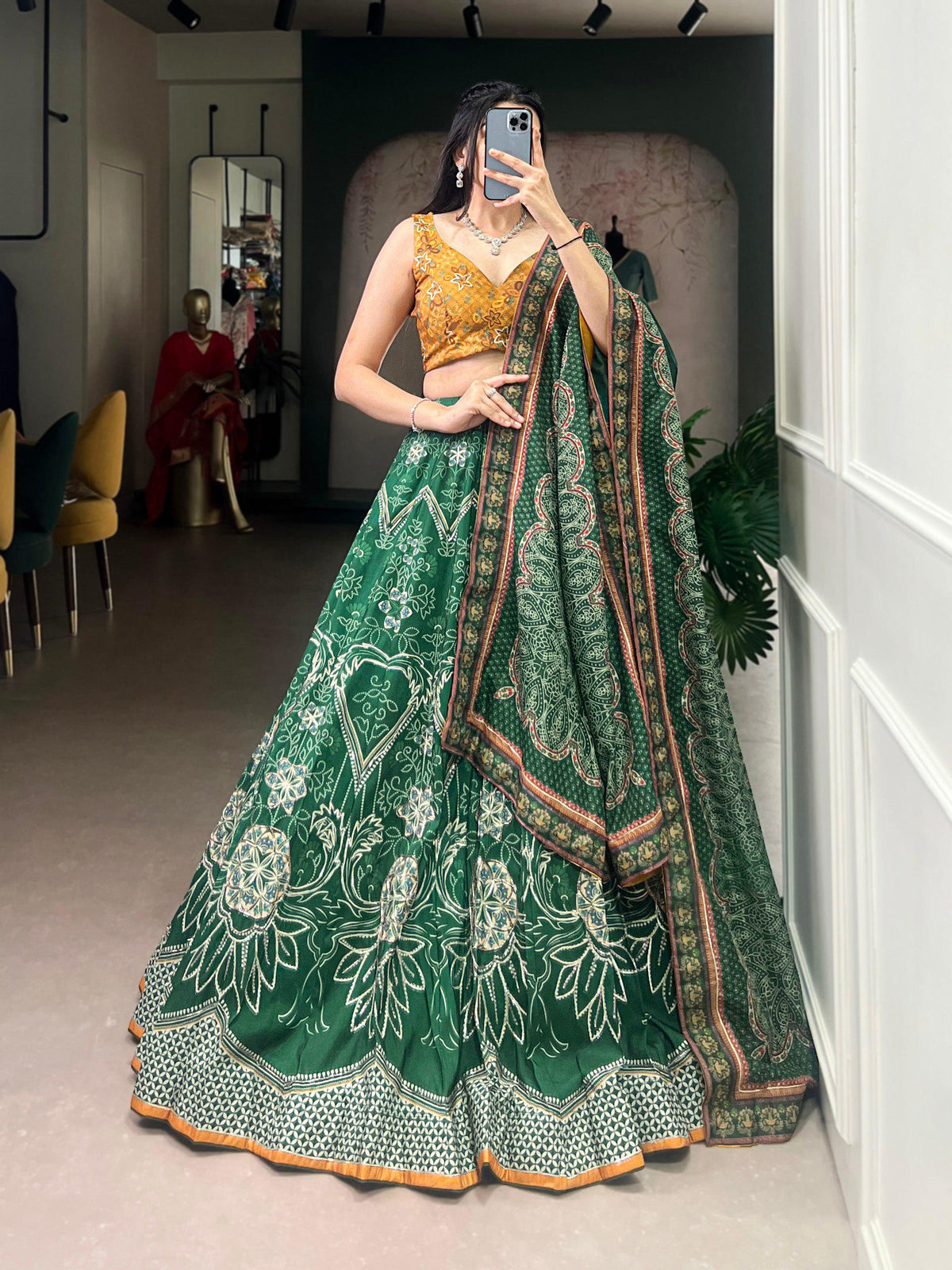 Vaishali Silk Lehenga Choli Set | Printed Beads, Gotta Patti Lace, Festive Wear