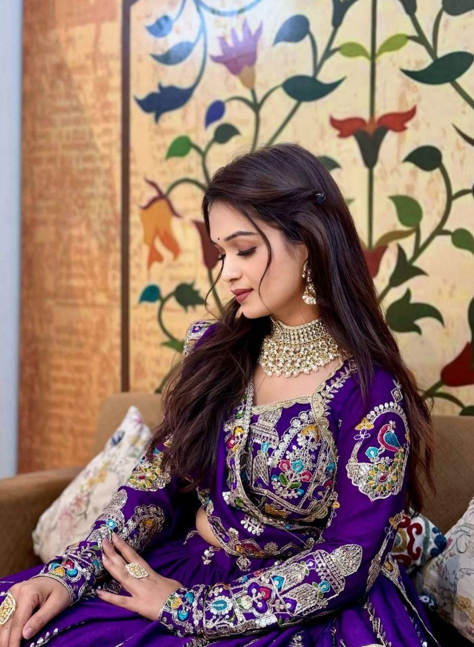 Pure Vichitra Lehenga Choli Set, Heavy Embroidery, Festive Wedding Wear