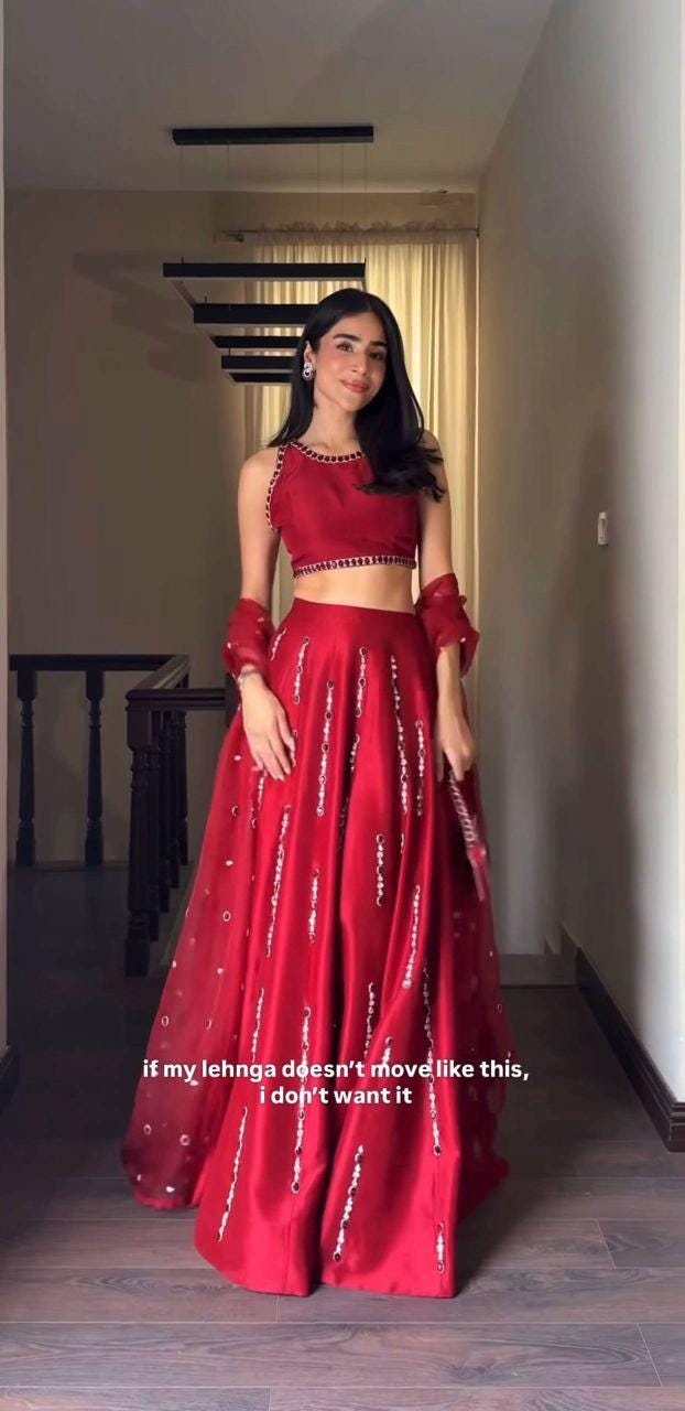 Red Malai Satin Silk Lehenga Set, Thread Embroidery, Real Mirror Work, Voluminous Flair