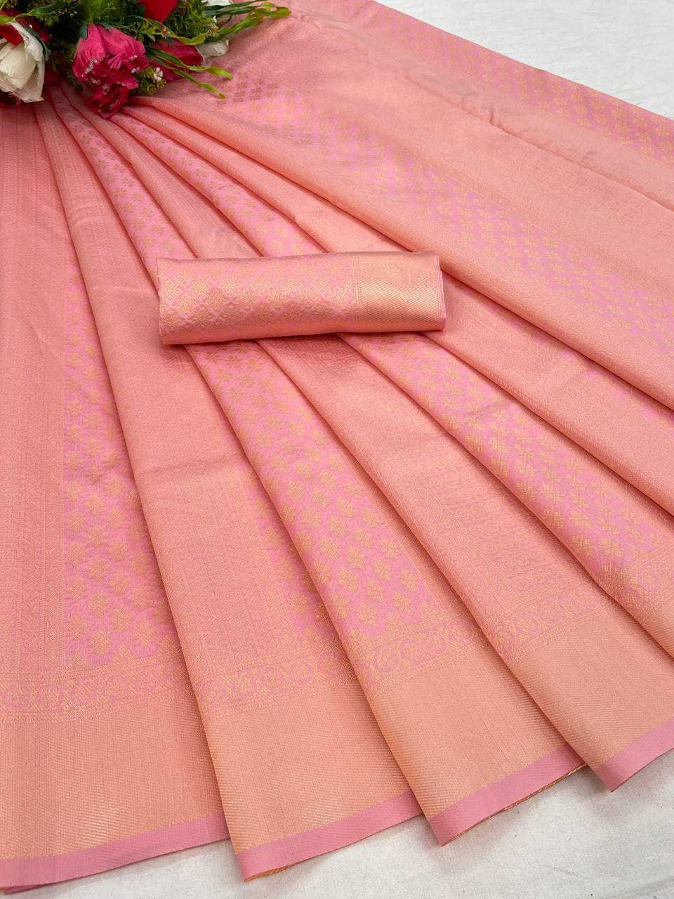 Banarasi Soft Silk Saree, Jacquard Border Blouse, Traditional Festive Wear