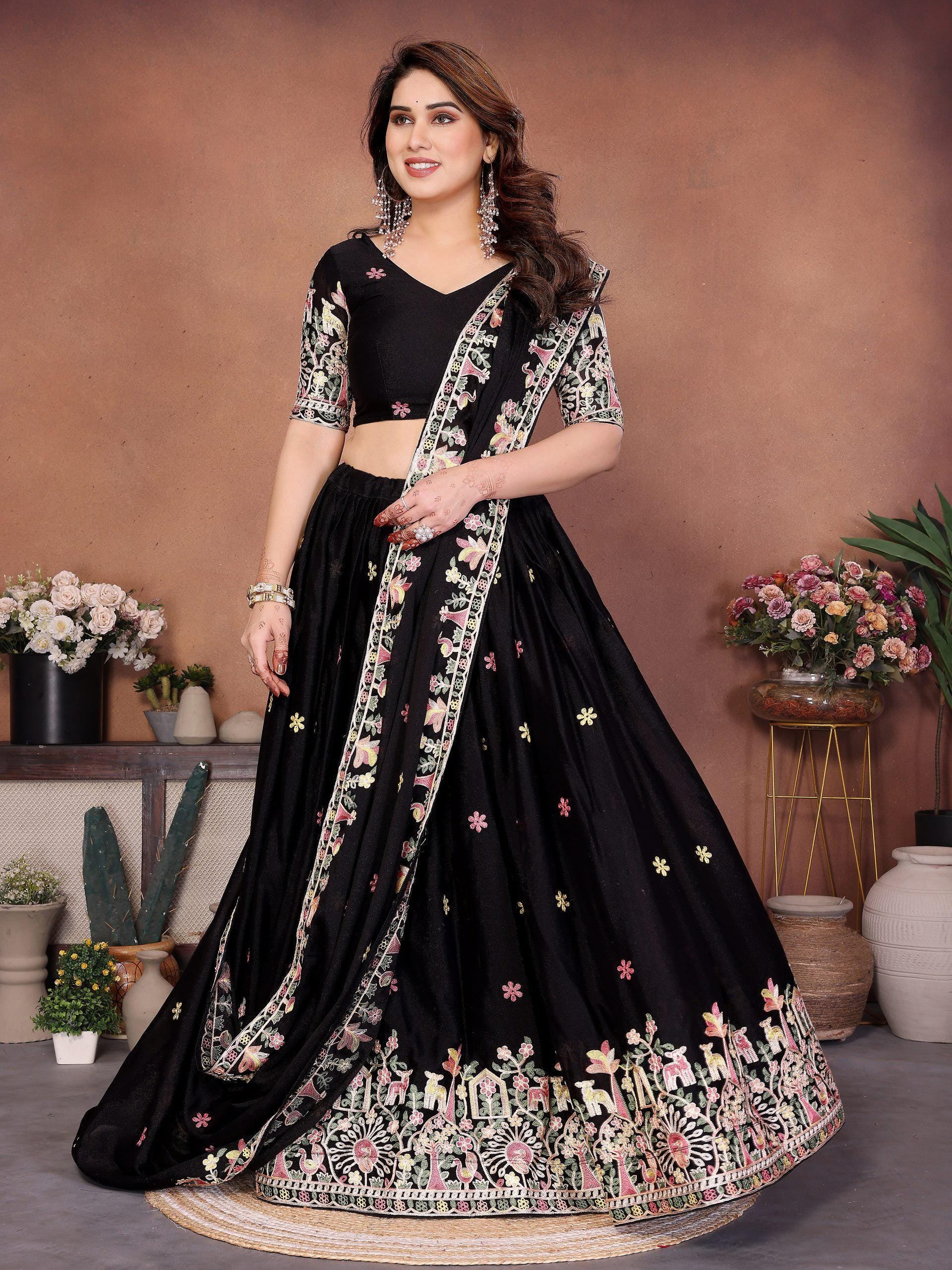 Embroidered Star Georgette Lehenga Choli Set, Indian Ethnic Wedding Party Wear