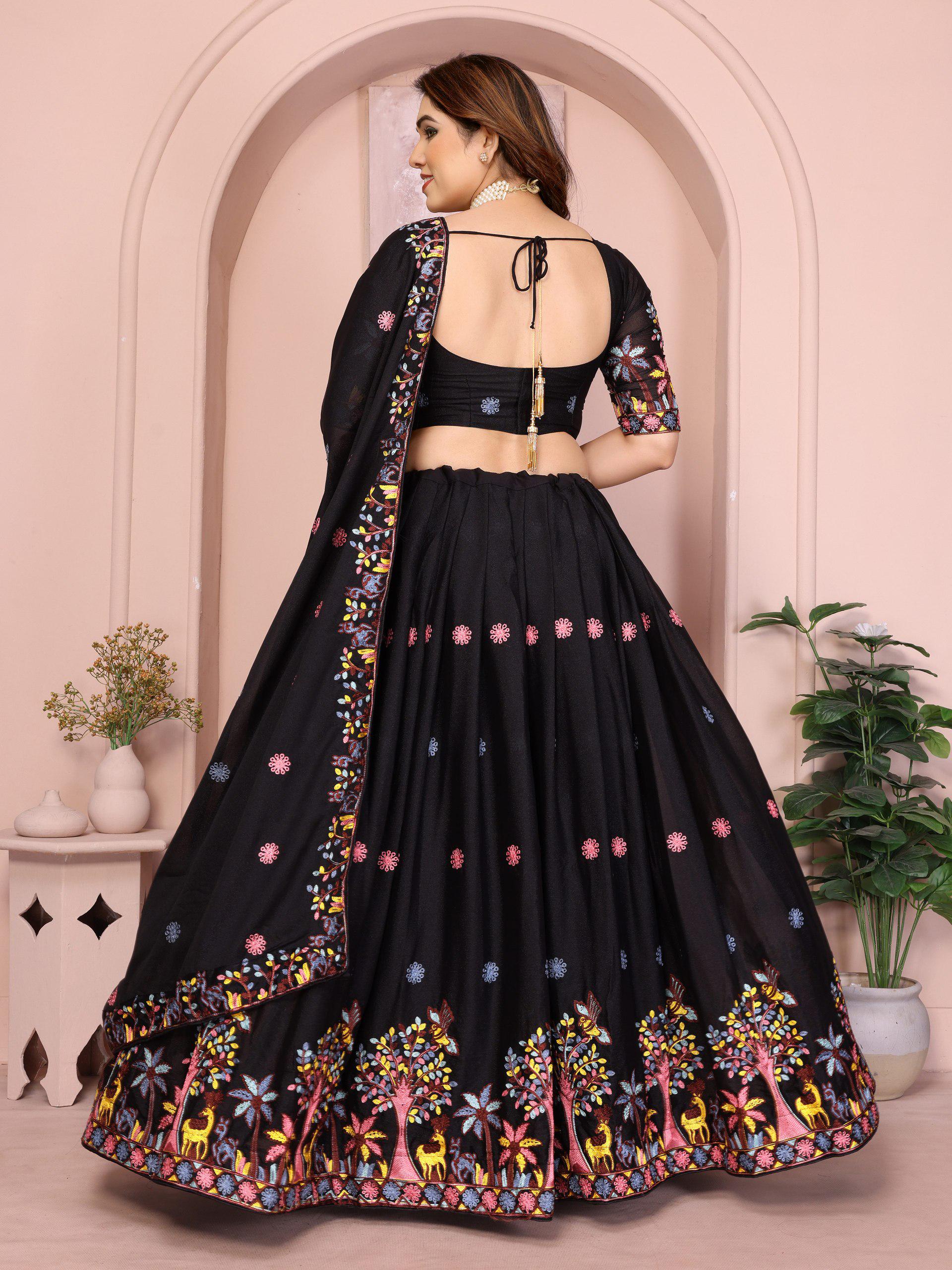 Embroidered Star Georgette Lehenga Choli Set | Indian Wedding Wear, Bridal Festive (2 Colours)