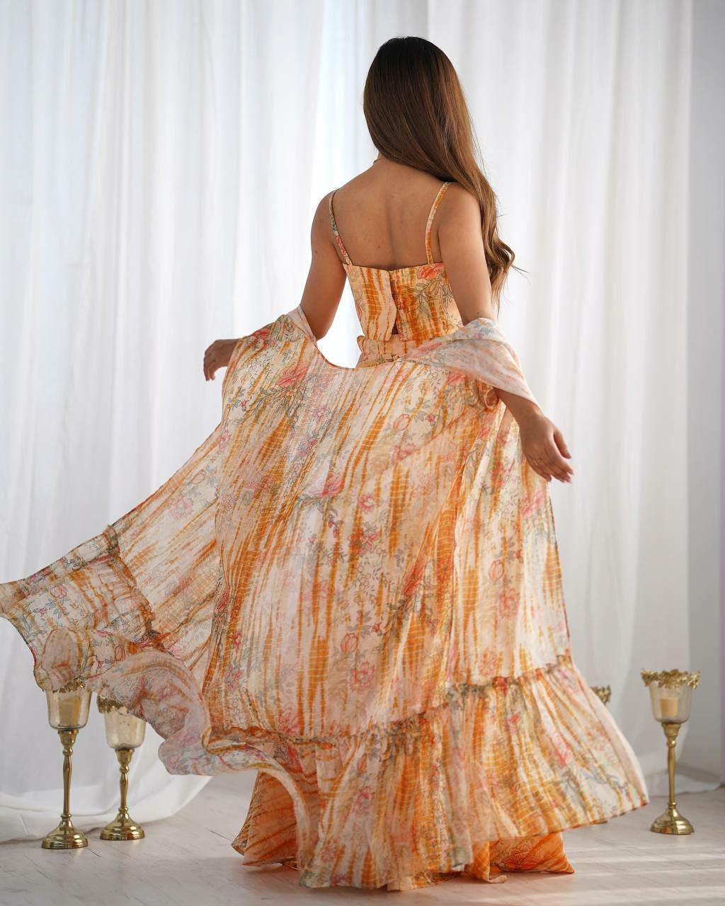 Floral Print Shrug Set, Crop Top Palazzo Co Ord, Fox Georgette Ethnic Outfit