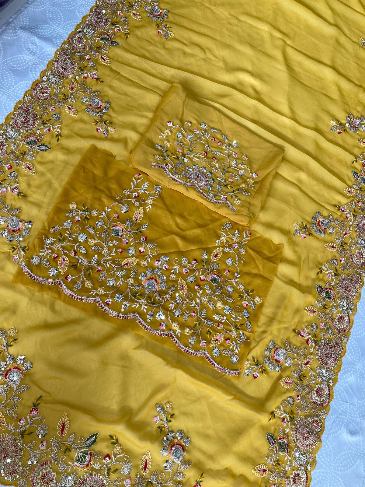 Soft Star Georgette Embroidered Saree with Cutwork Aarco Border