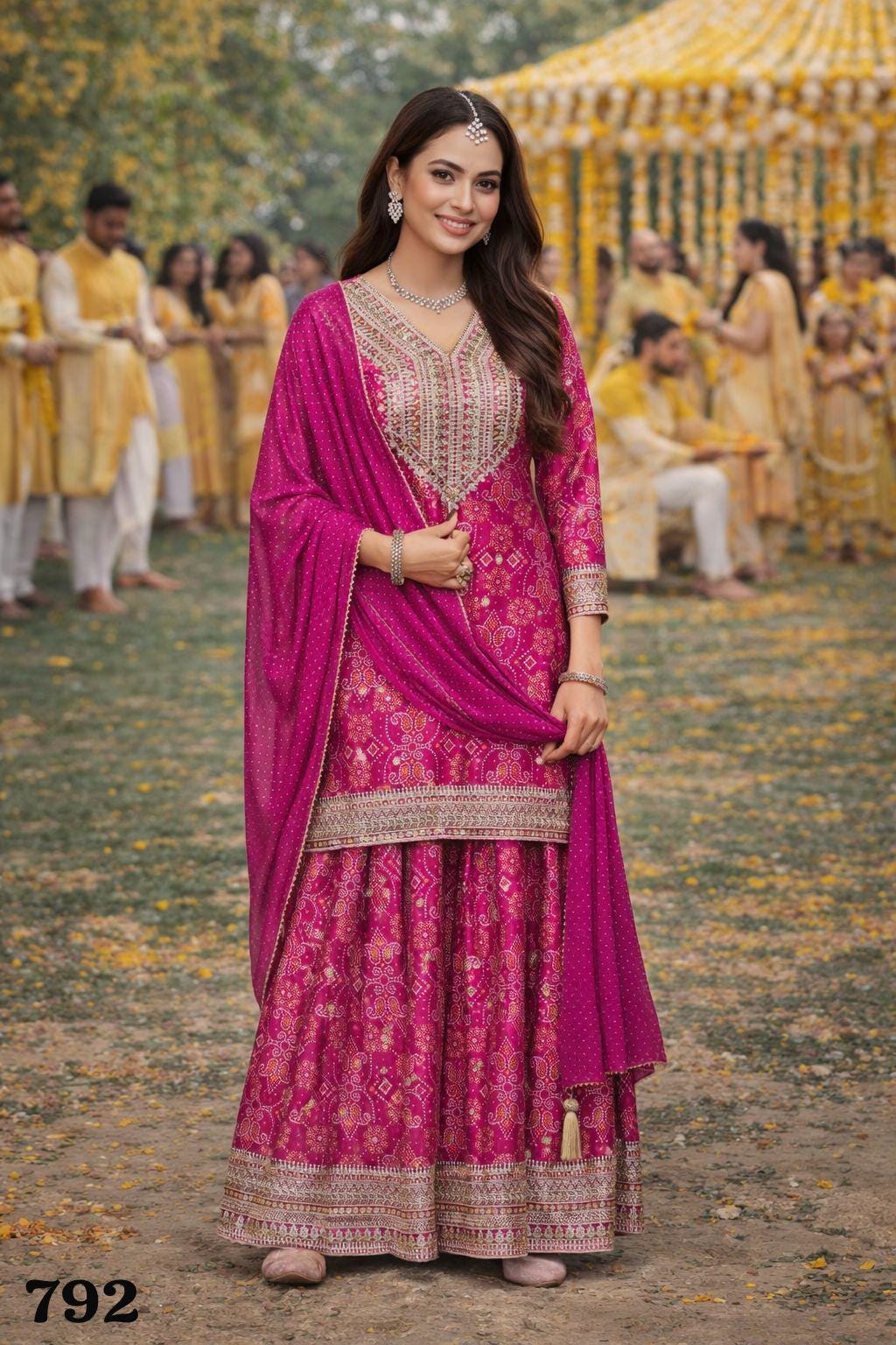 Embroidered Chinon Silk Palazzo Set with Viscose Dupatta, Festive Ethnic Outfit