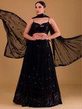 Black Heavy Georgette Lehenga Choli Set | Sequins Embroidered Wedding Outfit