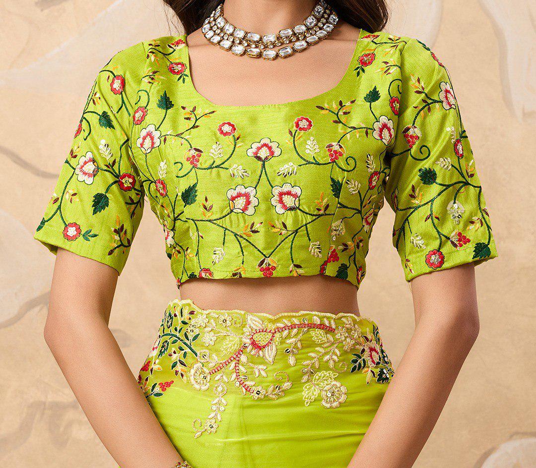Paper Silk Saree Embroidered Sequins Cutwork Border | Designer Wedding Party Wear Blouse