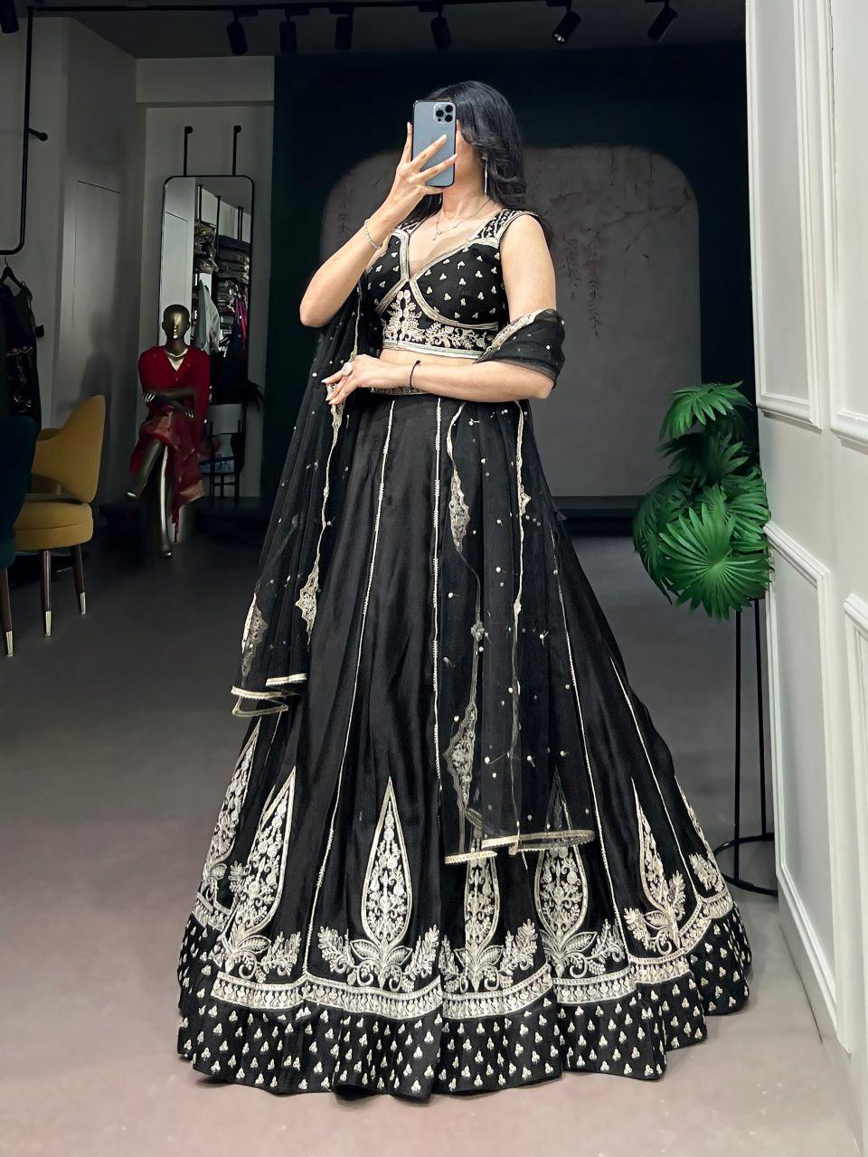 Naysha Silk Lehenga Choli Set | Thread Sequins Embroidery, 4 Meter Flair, Net Dupatta