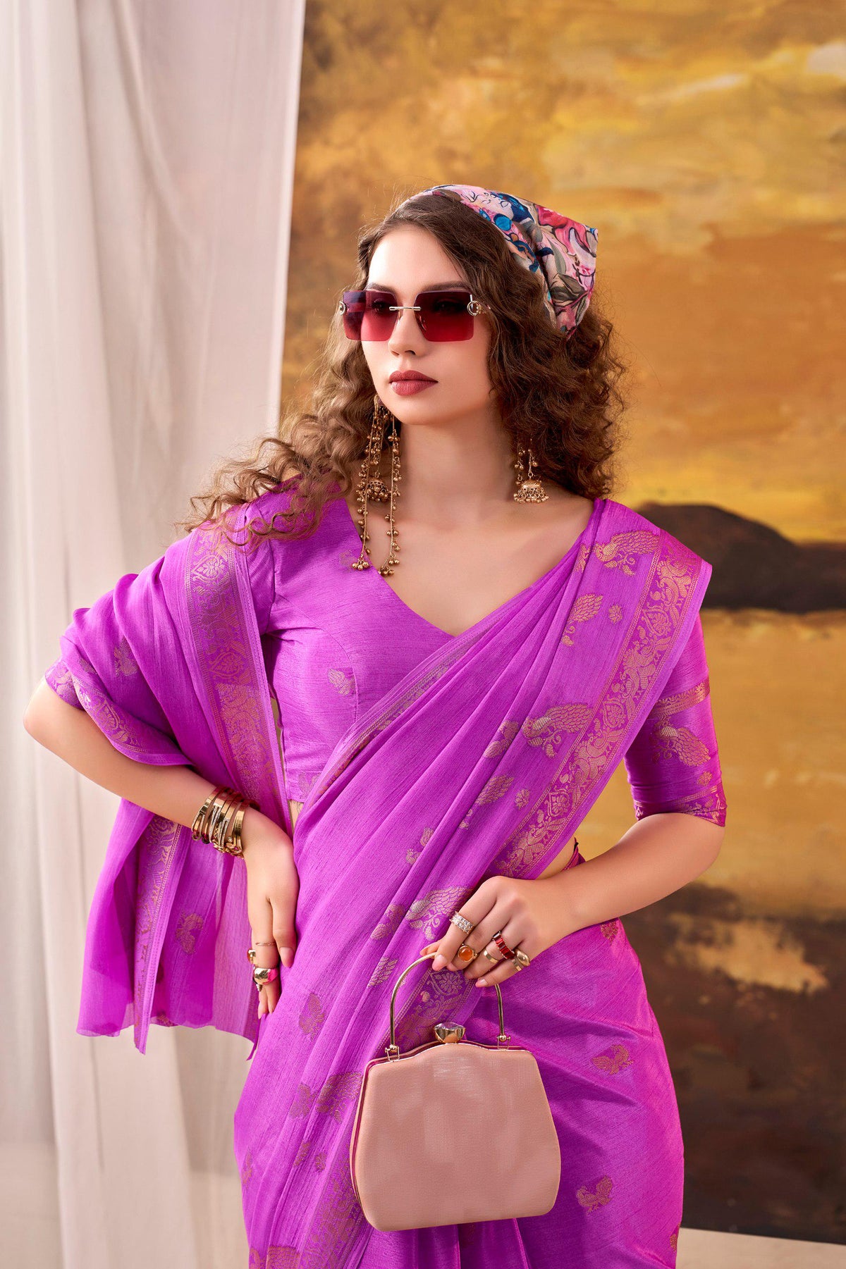Crepe Weaving Saree with Unstitched Blouse, Lightweight Indian Festive Wear