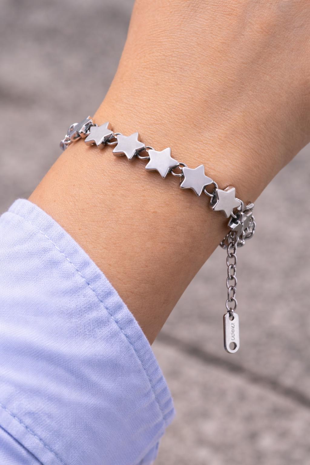 Silver Star Bracelet, Waterproof Stainless Steel, Hypoallergenic Chain Jewelry, Minimalist Sparkle