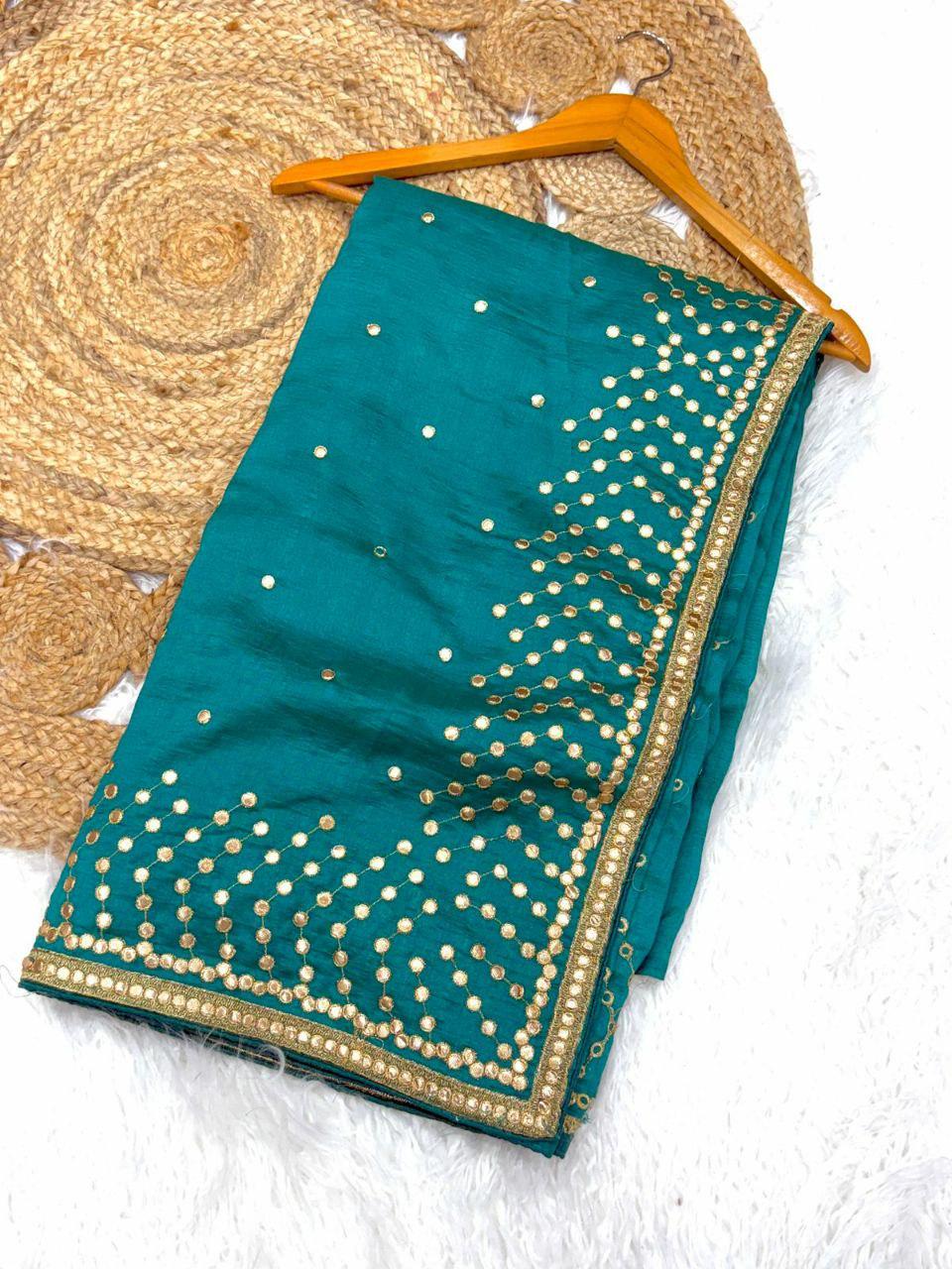 Two-Tone Vichitra Silk Saree | Gota Paper Embroidery, Mono Silk Blouse, Festive Wear