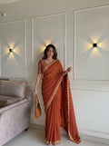 Rangoli Silk Saree | Lace Cutwork Border, Embroidered Blouse, Wedding Party Wear