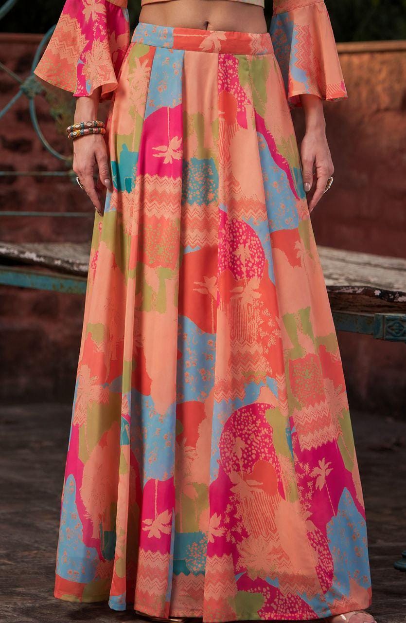 Digital Print Georgette Lehenga Choli Set | 5 Meter Flared Ready-to-Wear Indian Outfit
