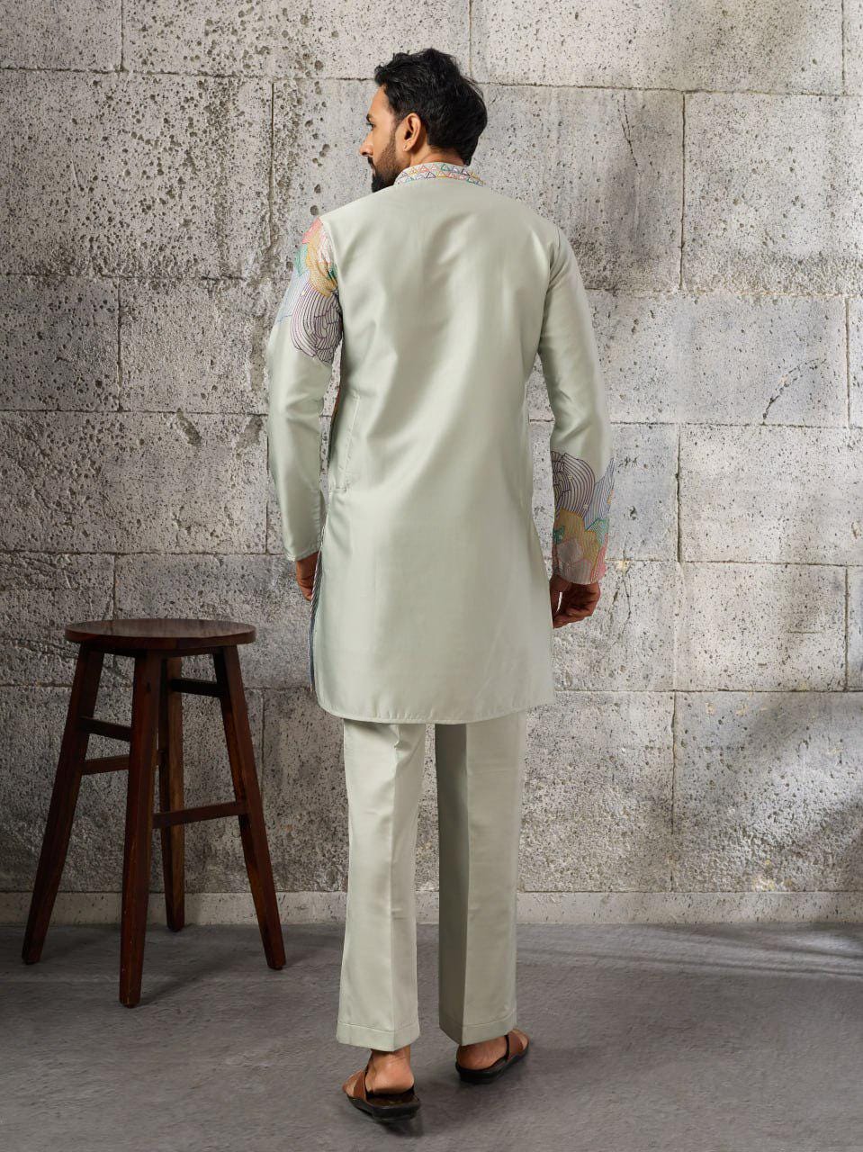 Men's Silk Kurta Pant Set | Thread Sequin Embroidery Festive Outfit