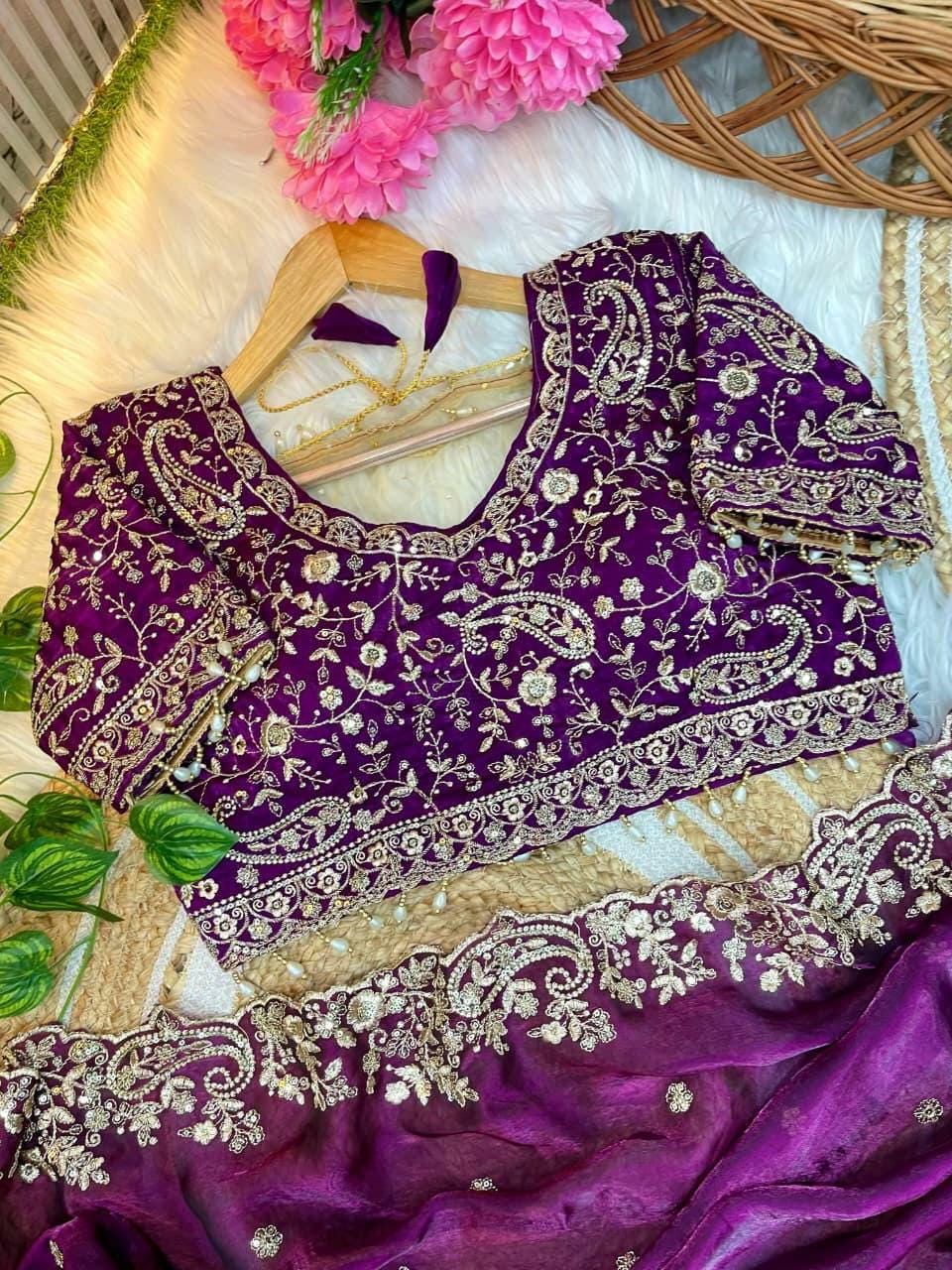 Fandy Satin Saree | Silver Zari Embroidery, Arco Cutwork Border, Wedding Guest Saree
