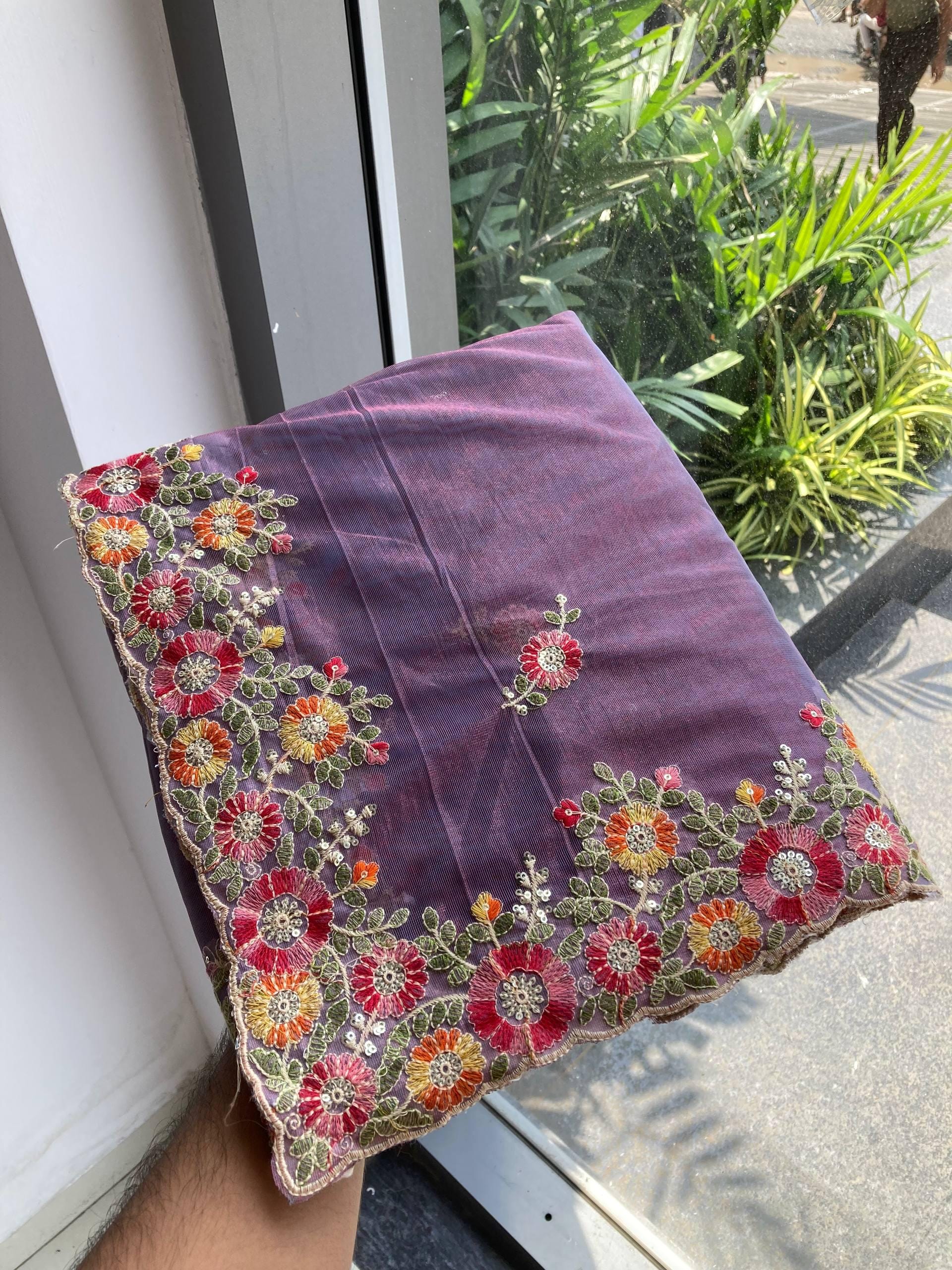 Twill Net Saree Multi Embroidery Cutwork Border | Designer Wedding Saree | Banglory Silk Blouse Piece