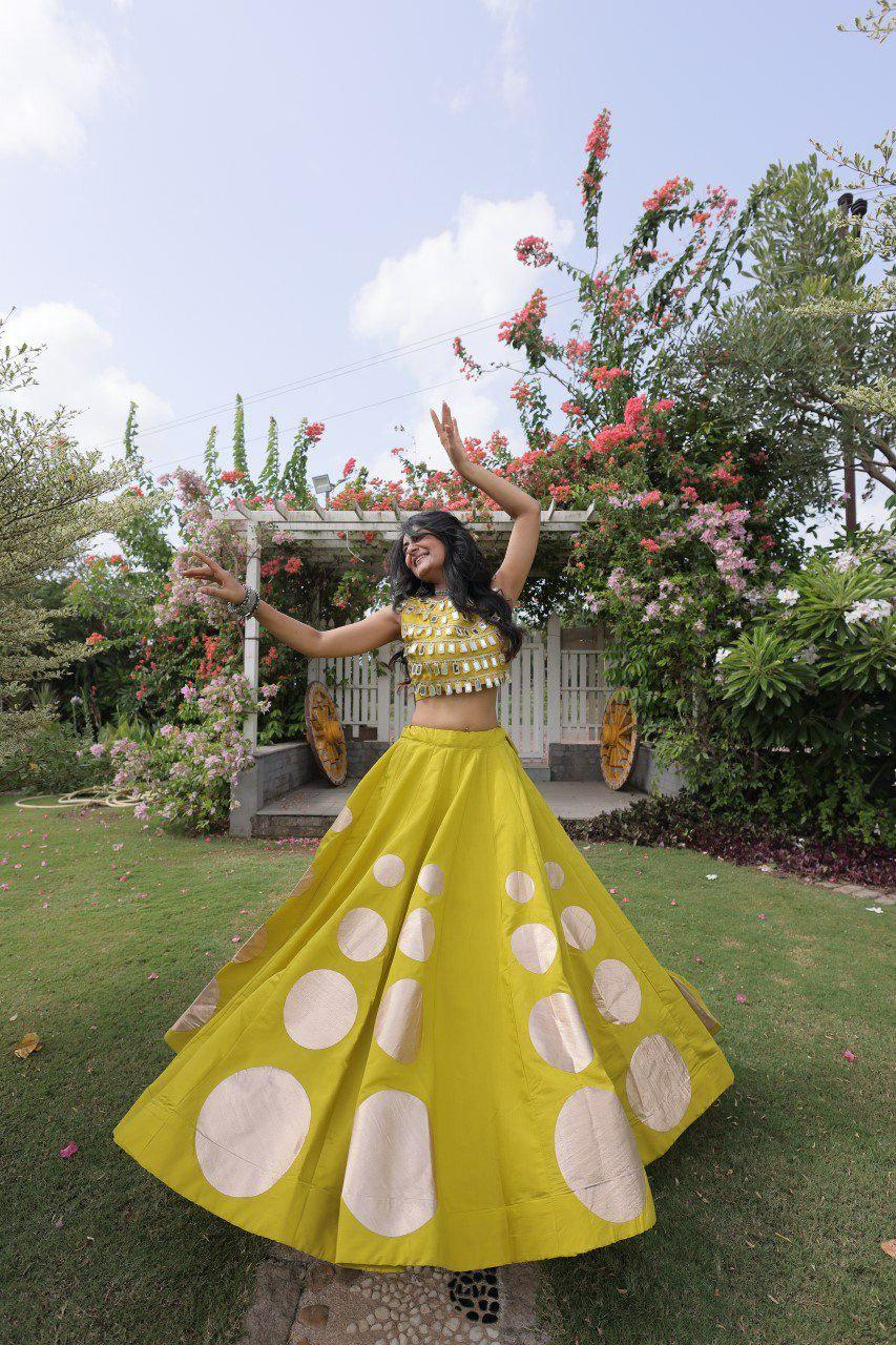 Roman Silk Lehenga Choli Set | Gota Work, Mirror Lace Blouse, Festive Wear
