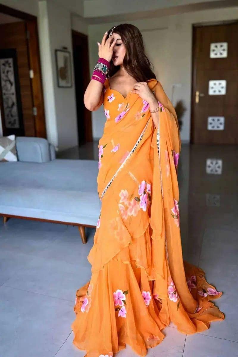 Printed Georgette Lehenga Set | Ruffle Dupatta, Mirror Lace Border, Party Wear (XXL)