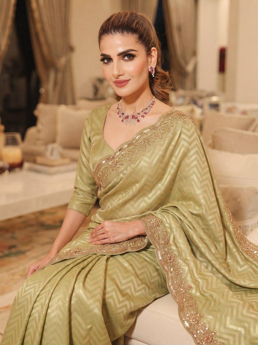 Pure Kanjivaram Silk Saree | Hand Embroidered Wedding Saree with Cutdana, Beads, Sequins