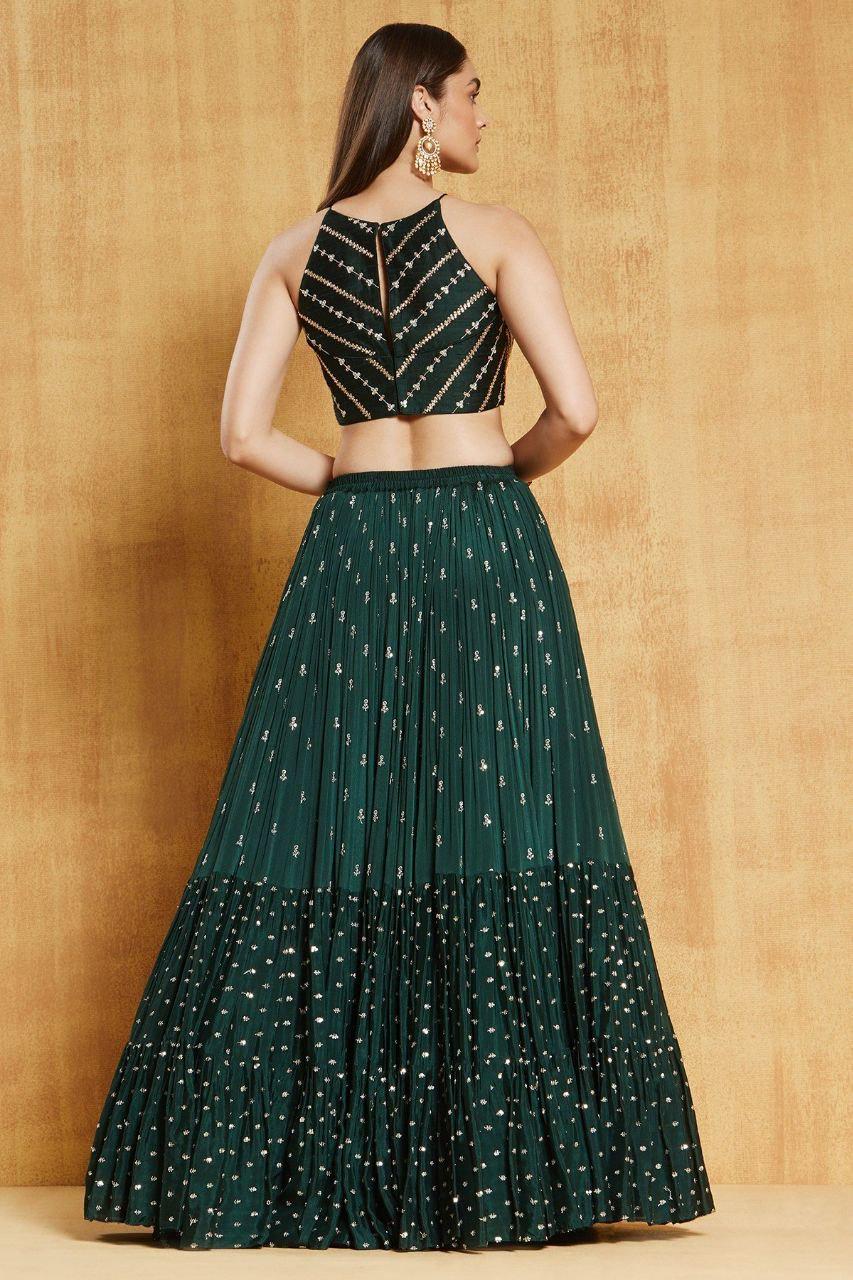 Georgette Lehenga Choli Set, Zari Sequin Embroidery, 7.5 Meter Flare, Wedding Designer Ensemble
