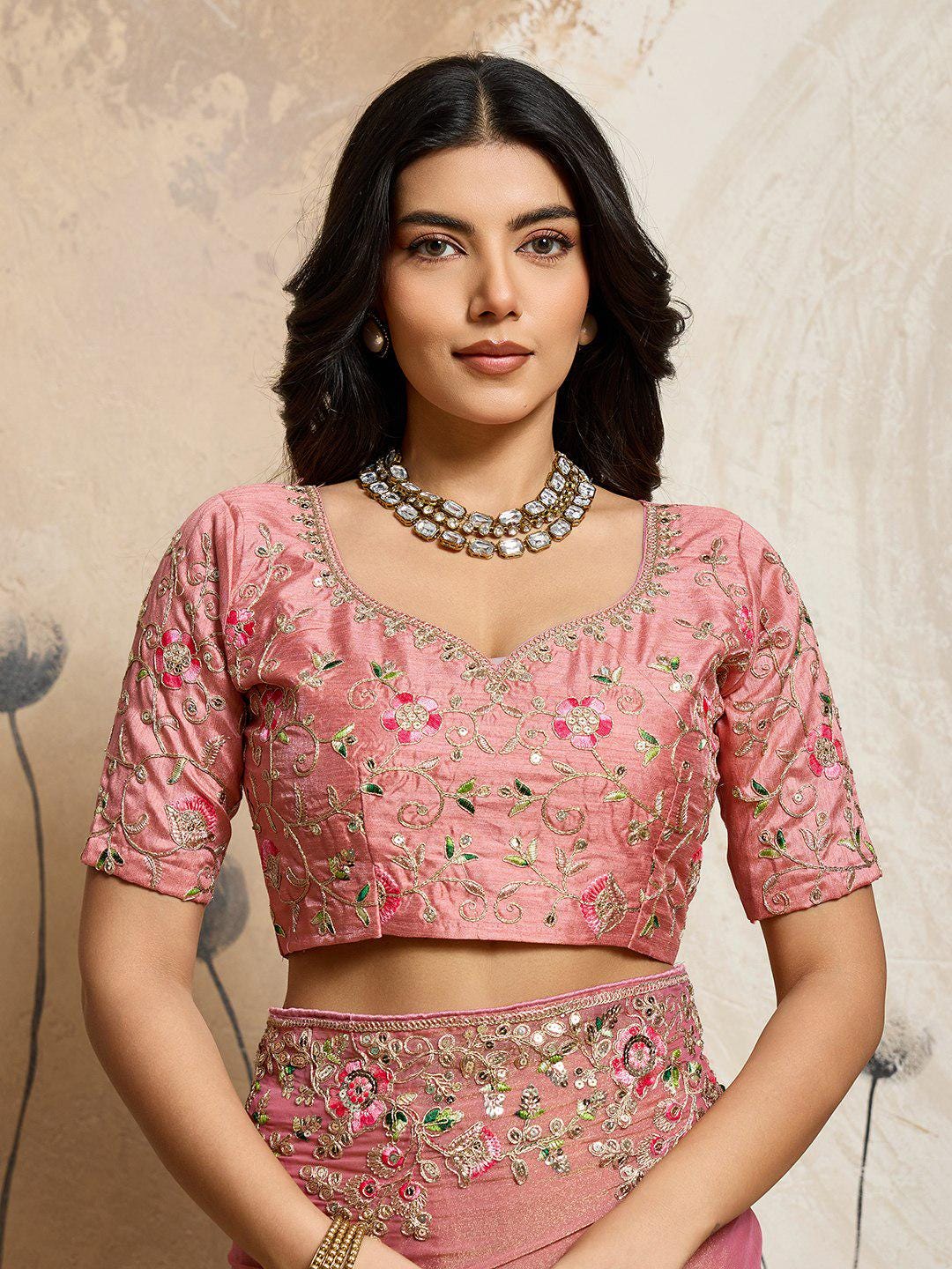 Moss Chiffon Embroidered Saree, Cutwork Border, Banglory Silk Blouse, Festive Wear