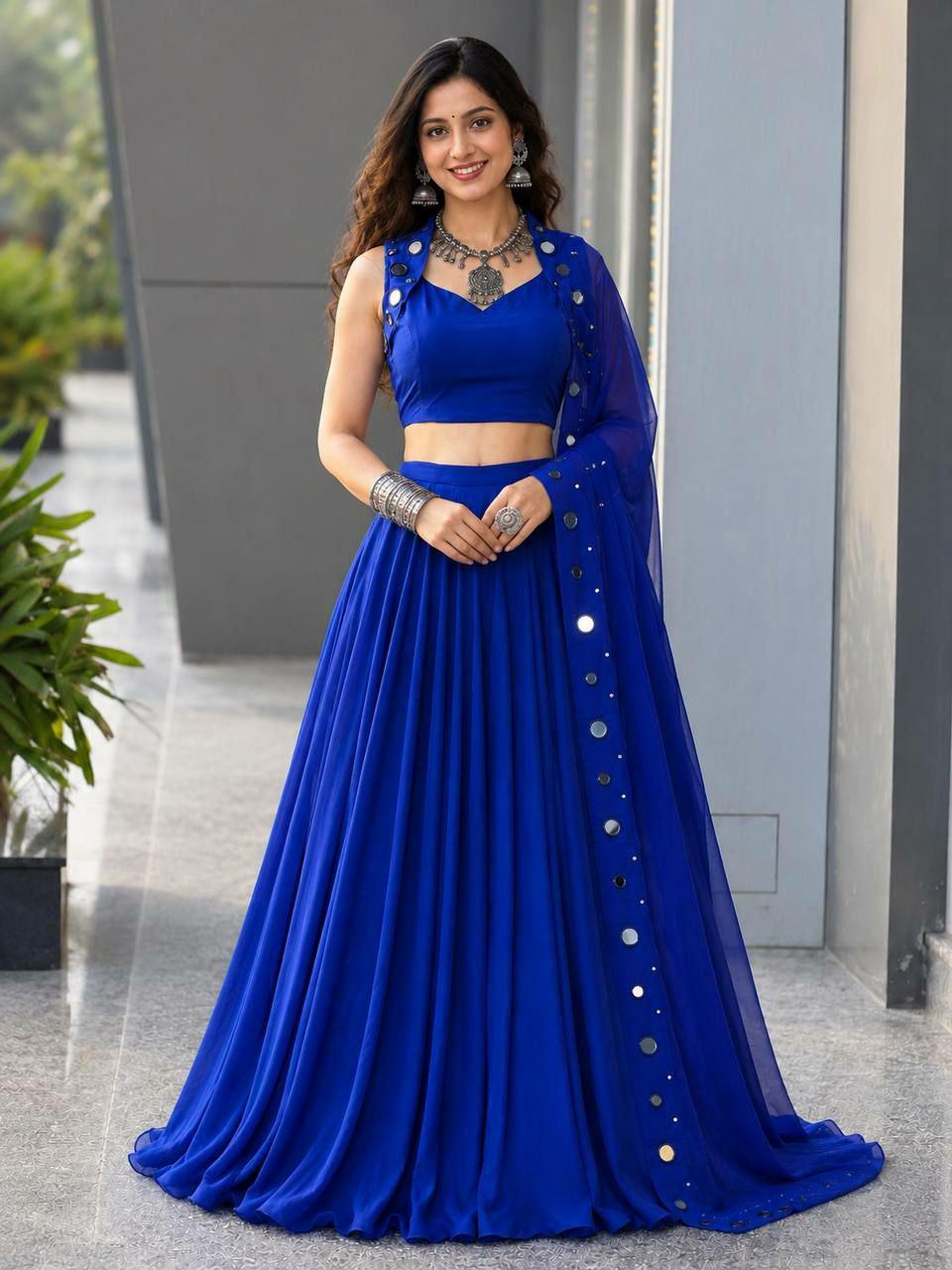 Pure Cotton Navratri Lehenga Choli Set | 8 Meter Flare Mirror Work Blouse Dupatta