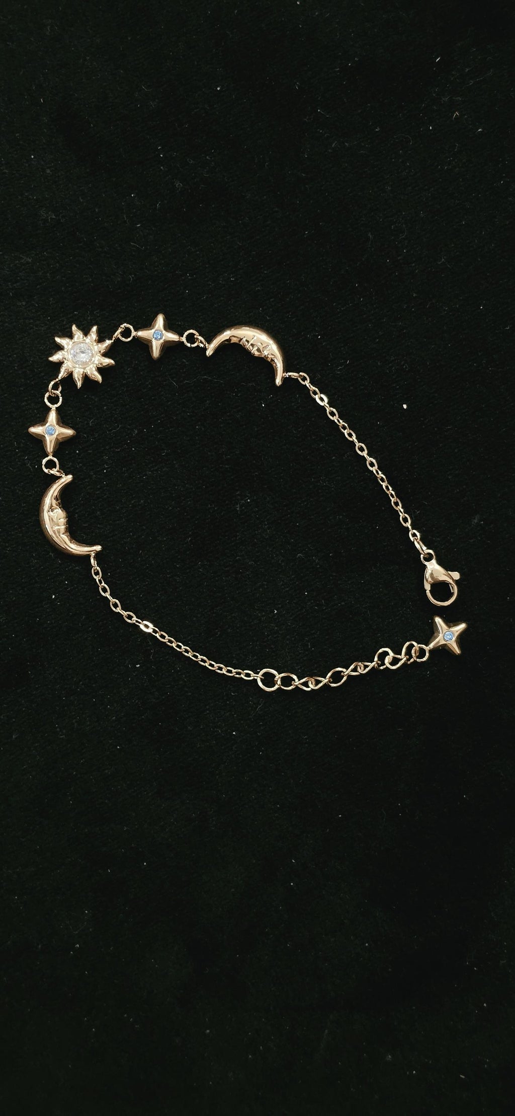 Gold Sun Moon Star Bracelet, Celestial Charm, Stainless Steel, Adjustable Astrology Jewelry