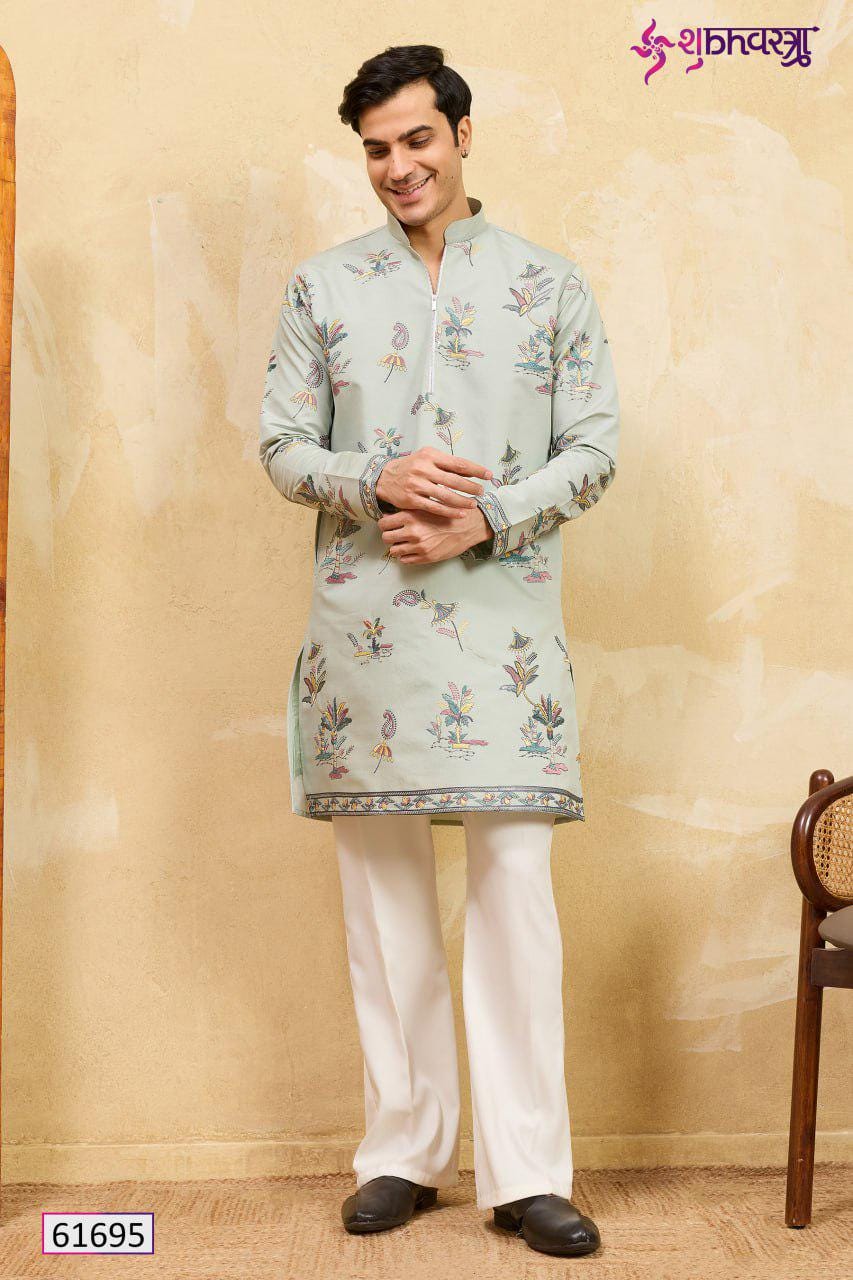 Viscose Silk Embroidered Kurta, Multi Thread Sequins Work, Indian Ethnic Festive Wear