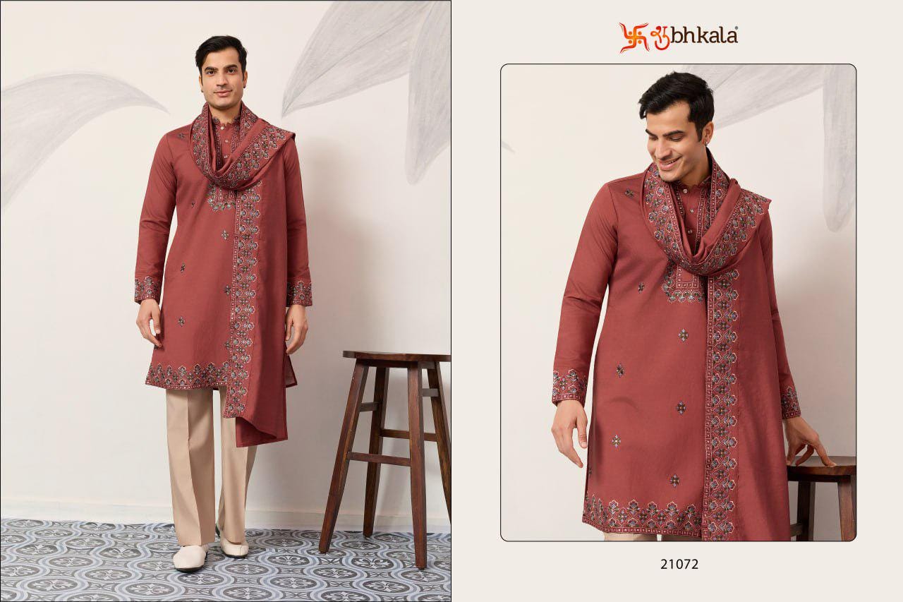 Men's Viscose Silk Kurta Set with Dupatta and Pant, Festive Ethnic Wear