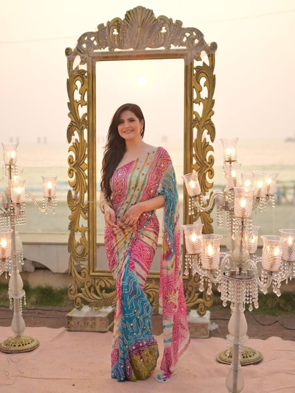 Soft Tabby Floral Sparrow Print Lehenga Choli | Handwork Cutdana Indian Wedding Festive Wear