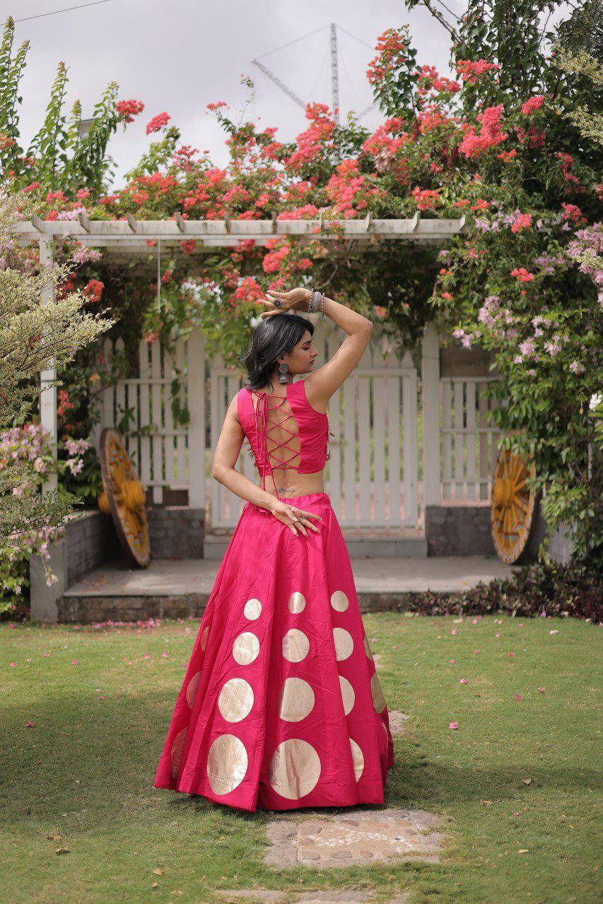 Roman Silk Lehenga Choli Set | Gota Mirror Work Festive Wedding Wear