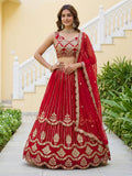 CxC Faux Georgette Lehenga Choli Set, Zari Sequin Embroidery, 3.5 Meter Flair (Semi Stitched)