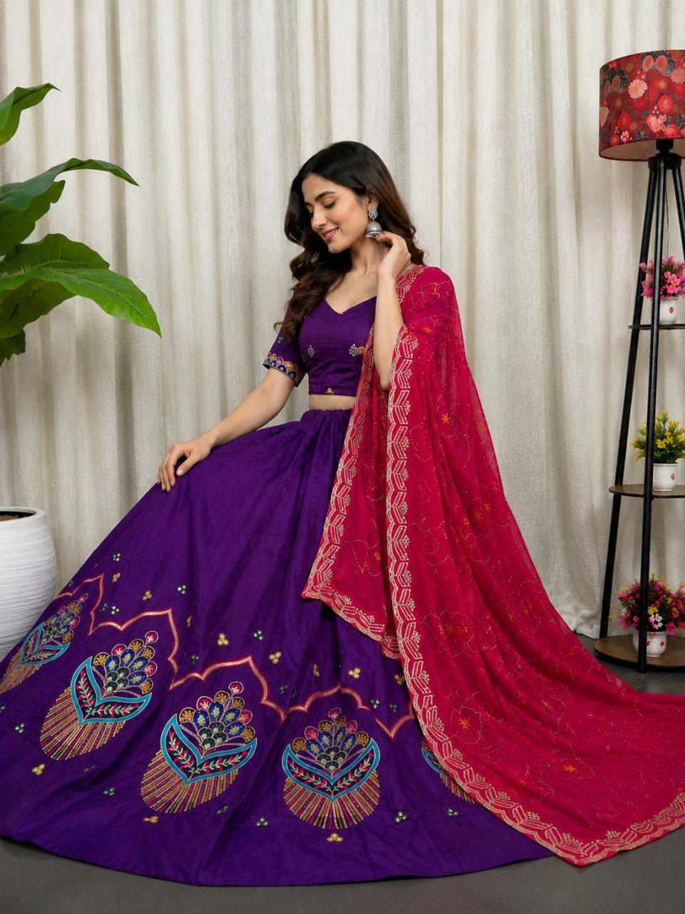 Roman Silk Lehenga Choli Set | Embroidered Wedding Outfit with Georgette Dupatta