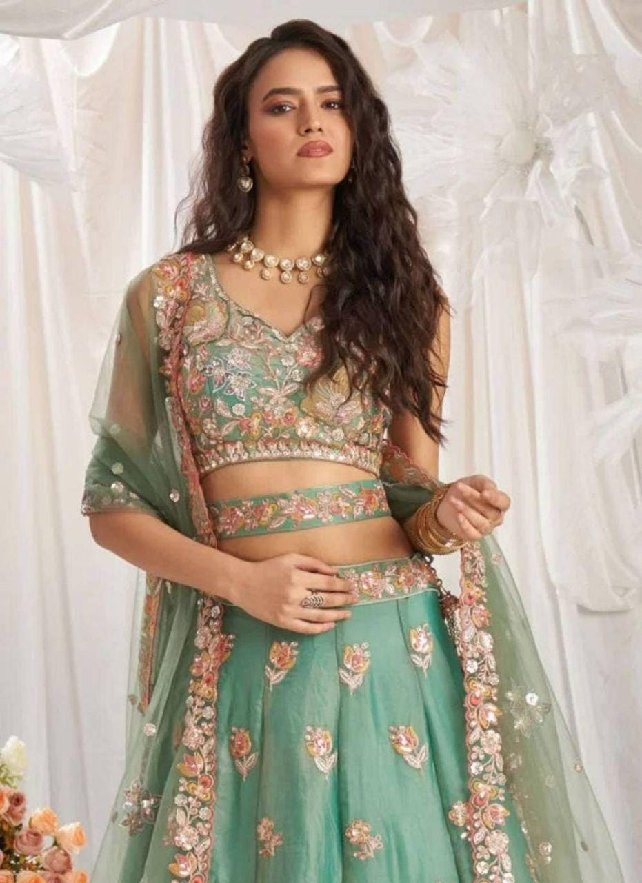 Fandy Lehenga Choli Set, Zari Sequin Embroidery, Net Dupatta, Wedding Designer Wear