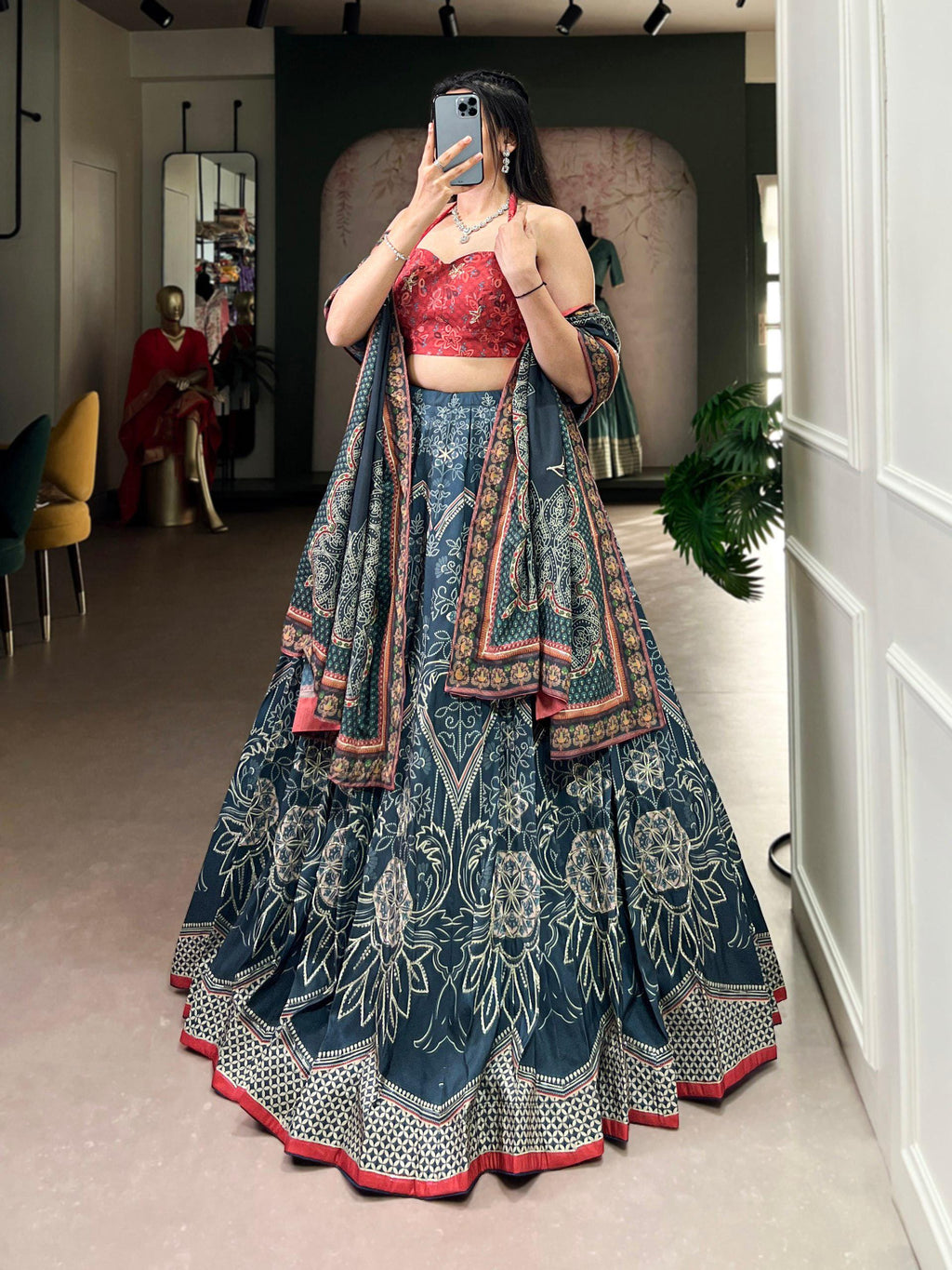 Vaishali Silk Lehenga Choli Set | Printed Beads, Gotta Patti Lace, Festive Wear