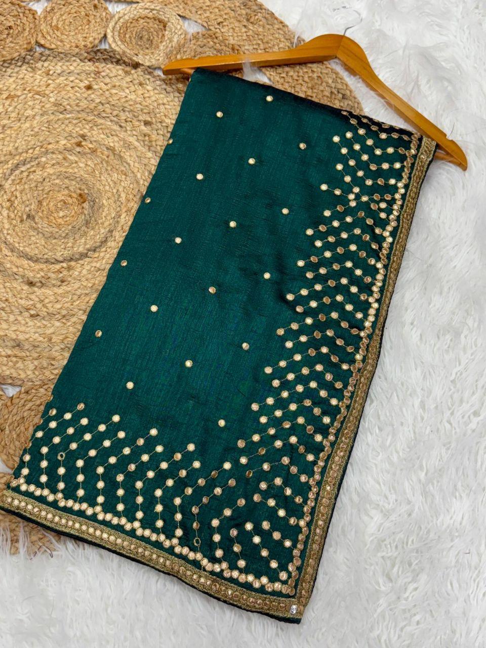 Two-Tone Vichitra Silk Saree | Gota Paper Embroidery, Mono Silk Blouse, Festive Wear