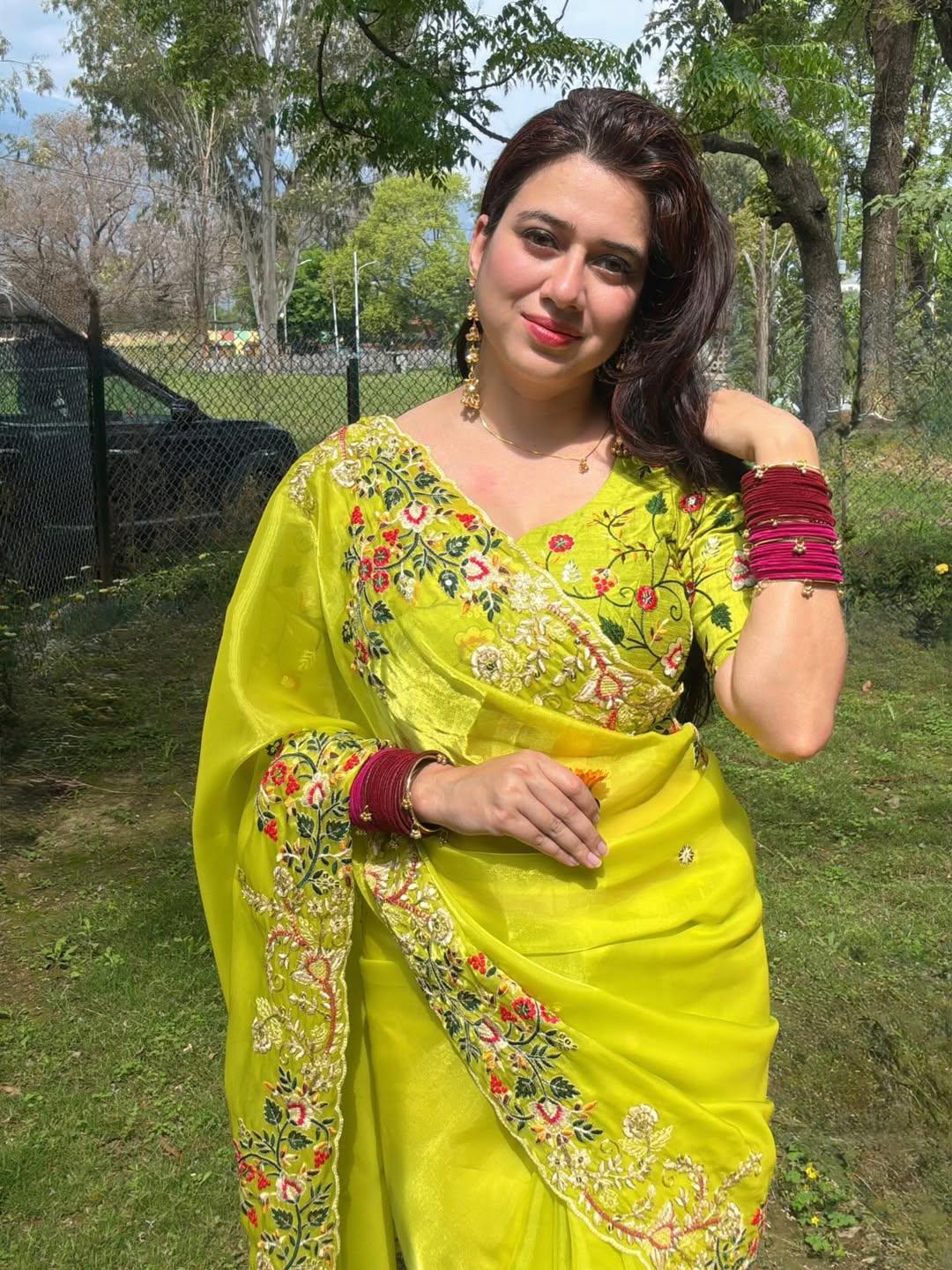 Zimmy Chu Silk Saree, Embroidery Sequins Work, Cutwork Border, Festive Wear
