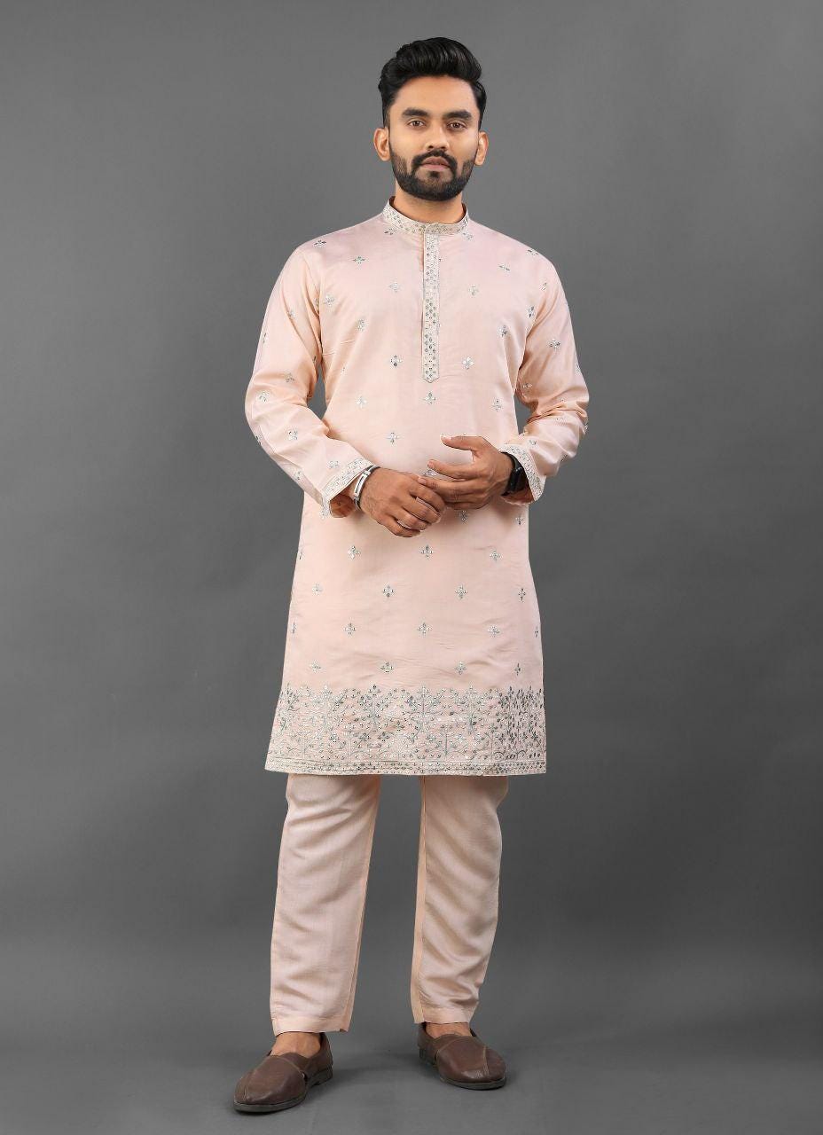 Men's Roman Silk Kurta Pajama Set | Pushpa Designer Ethnic Wear, Festive Indian Outfit