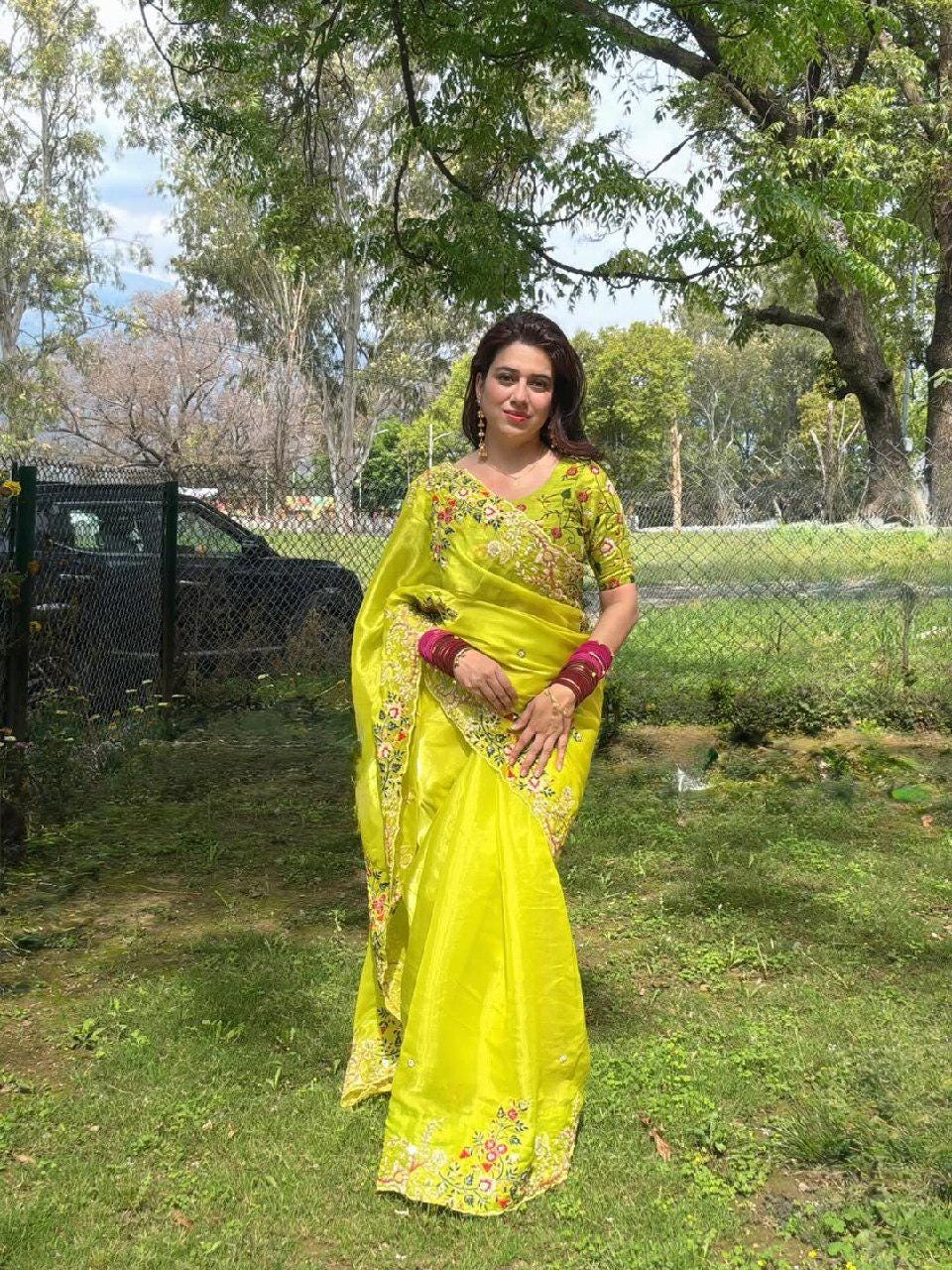 Zimmy Chu Silk Saree, Embroidery Sequins Work, Cutwork Border, Festive Wear