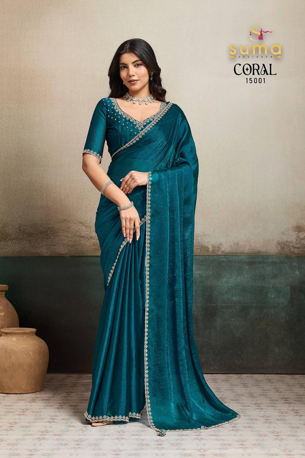 Fendy Chiffon Blooming Saree with Jacquard Work, Designer Blouse, Festive Wear