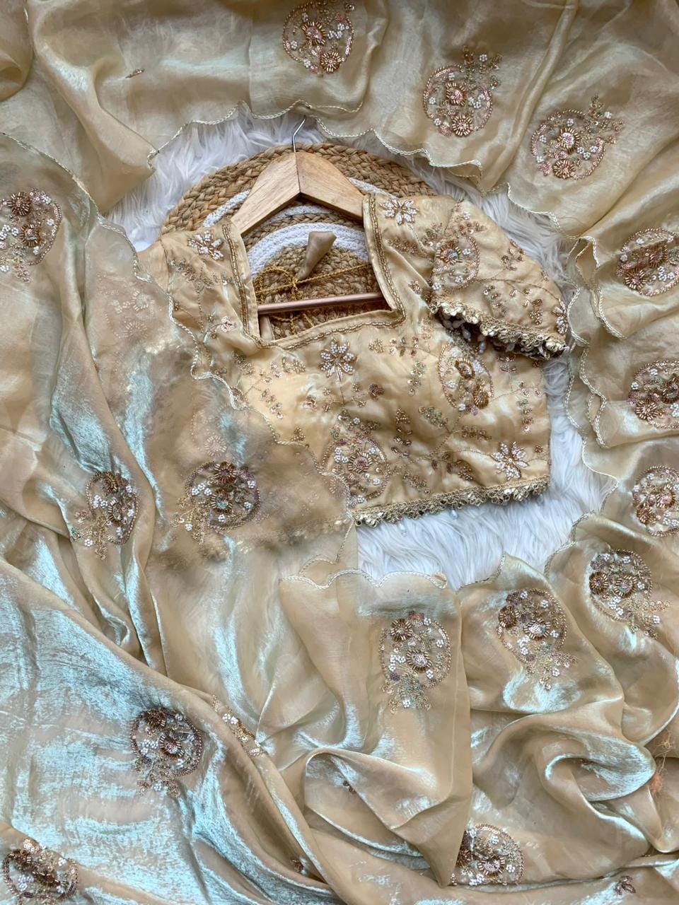 Space Silk Saree with Embroidery Beads Work, Ready-to-Wear, Stitched Blouse, Festive Occasion