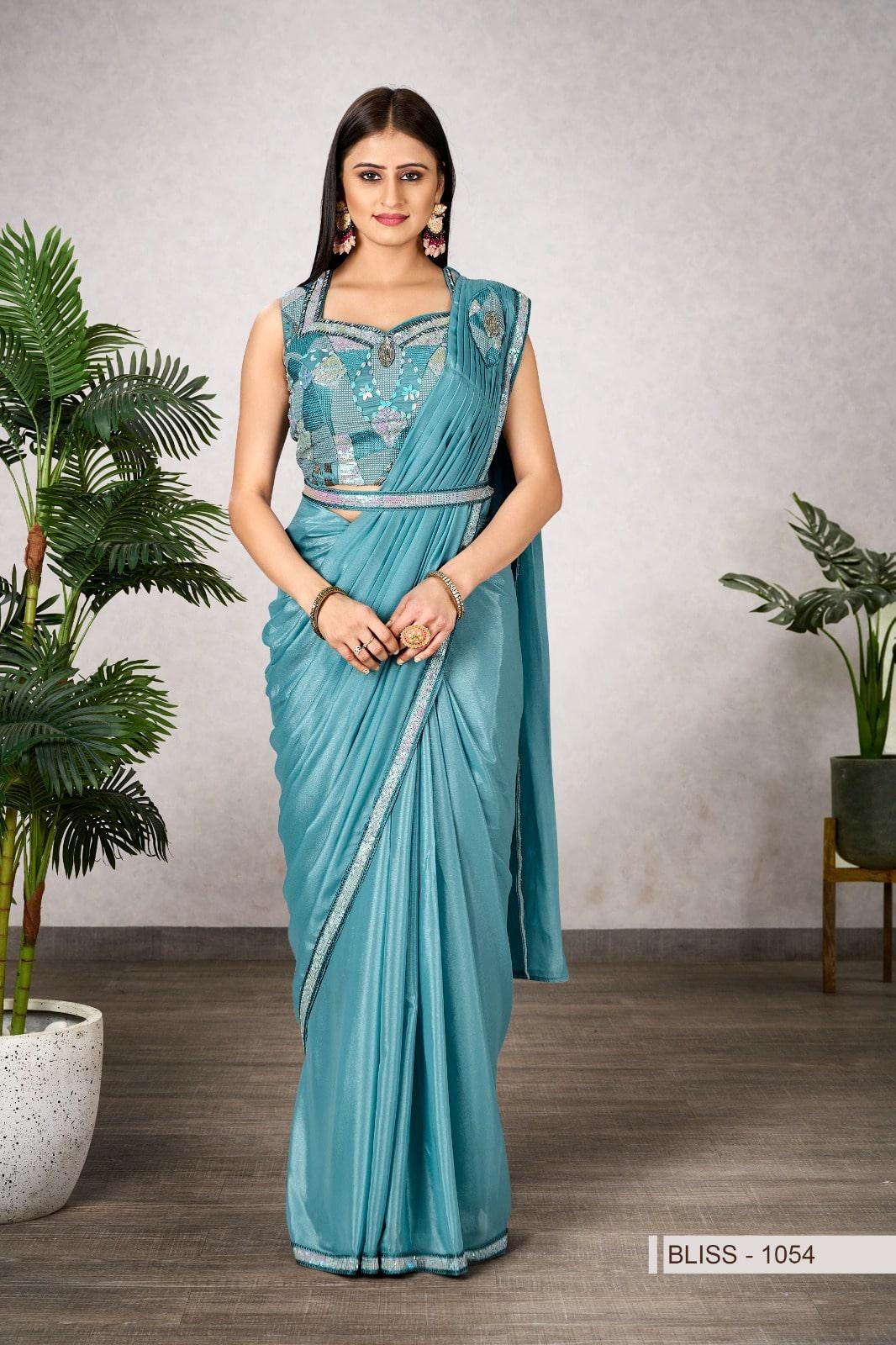 Ready-to-Wear Shimmer Georgette Saree with Embroidered Sequin Blouse, Festive Wear